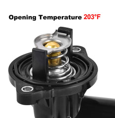 EVIL ENERGY thermostat housing installed on a 3.6L engine in a vehicle