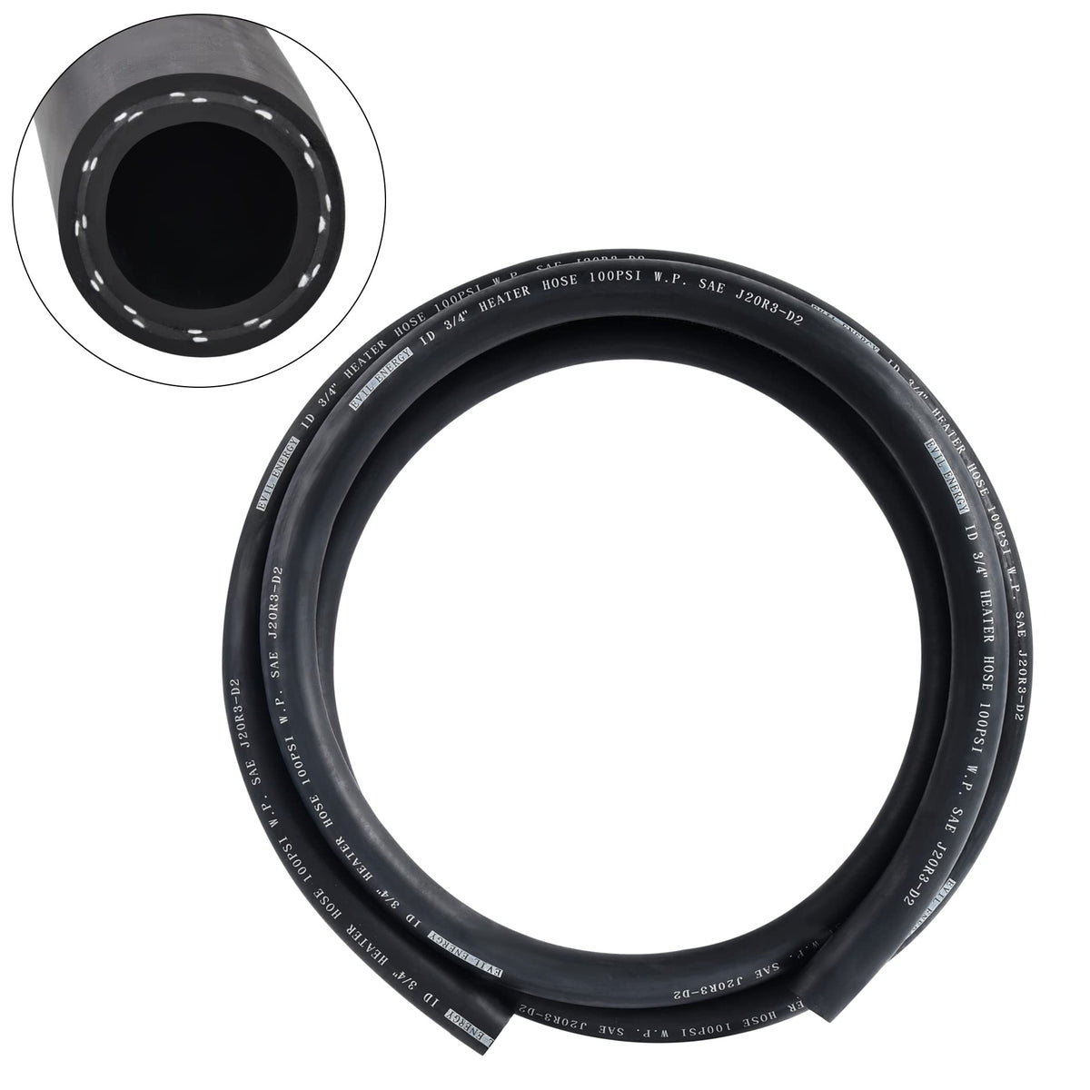 EVIL ENERGY three-quarter inch heater hose close-up shows durable EPDM for coolant routing