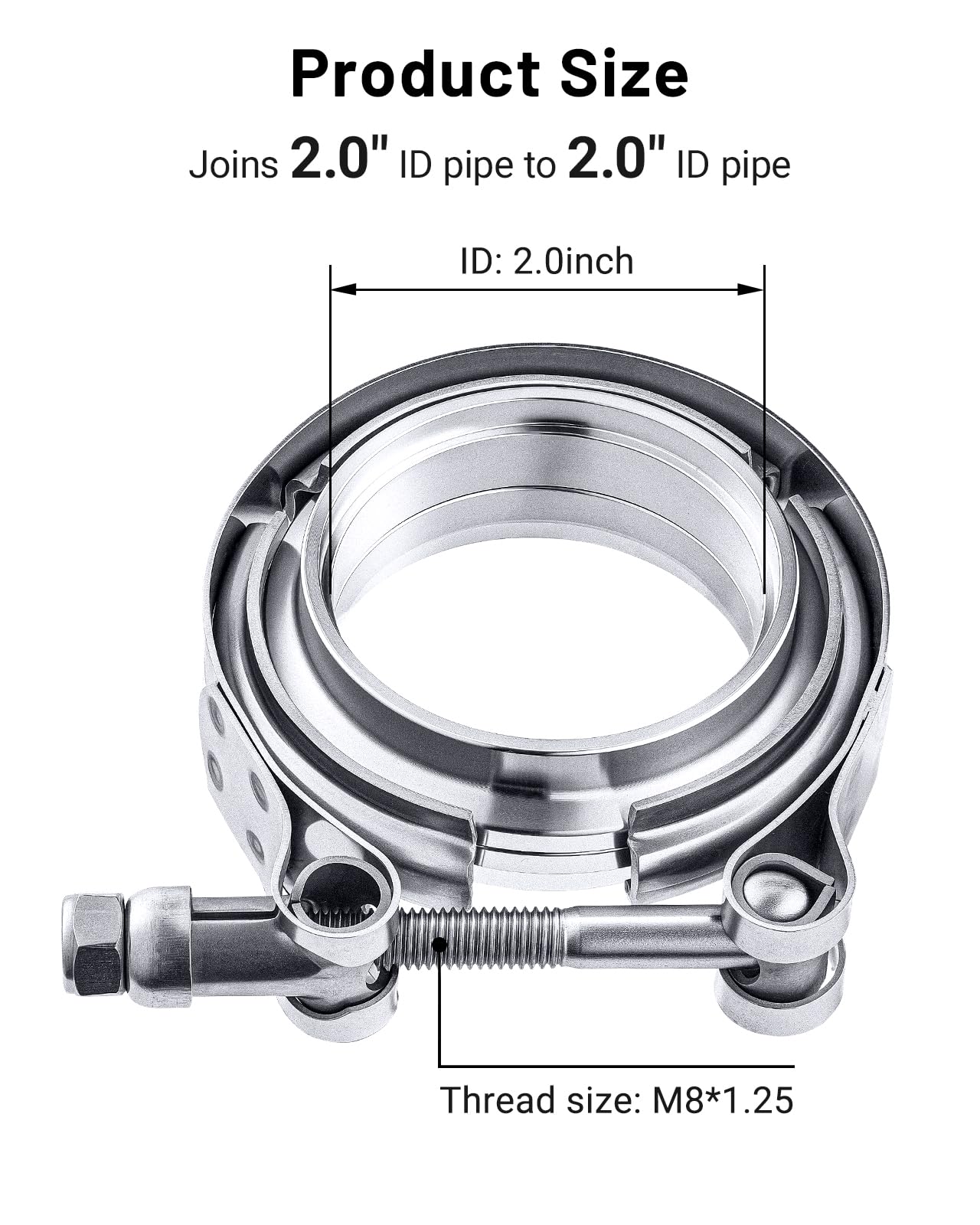 EVIL ENERGY V-Band clamp 2in female flange enables quick removal and installation.