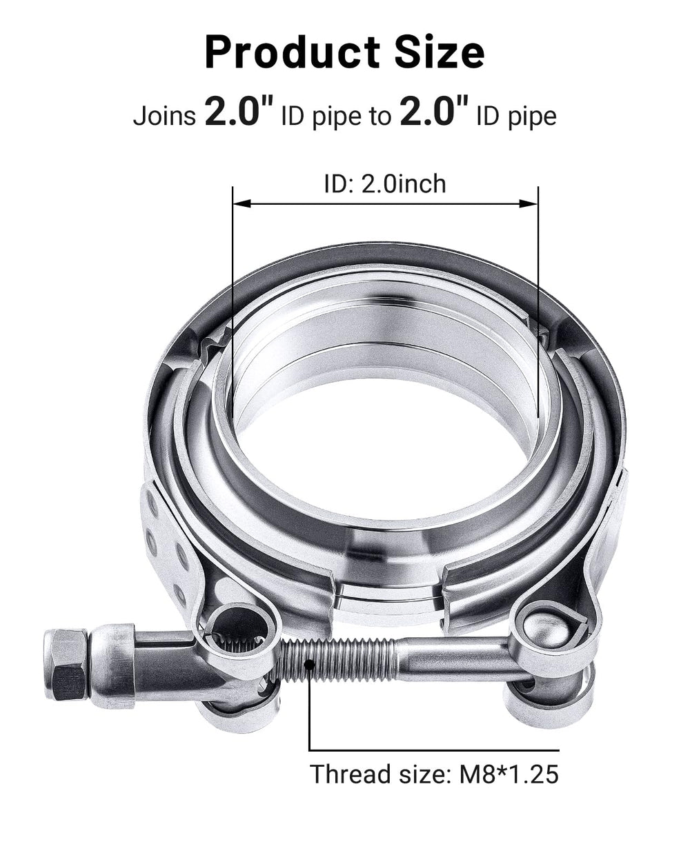 EVIL ENERGY V-Band clamp 2in female flange enables quick removal and installation.