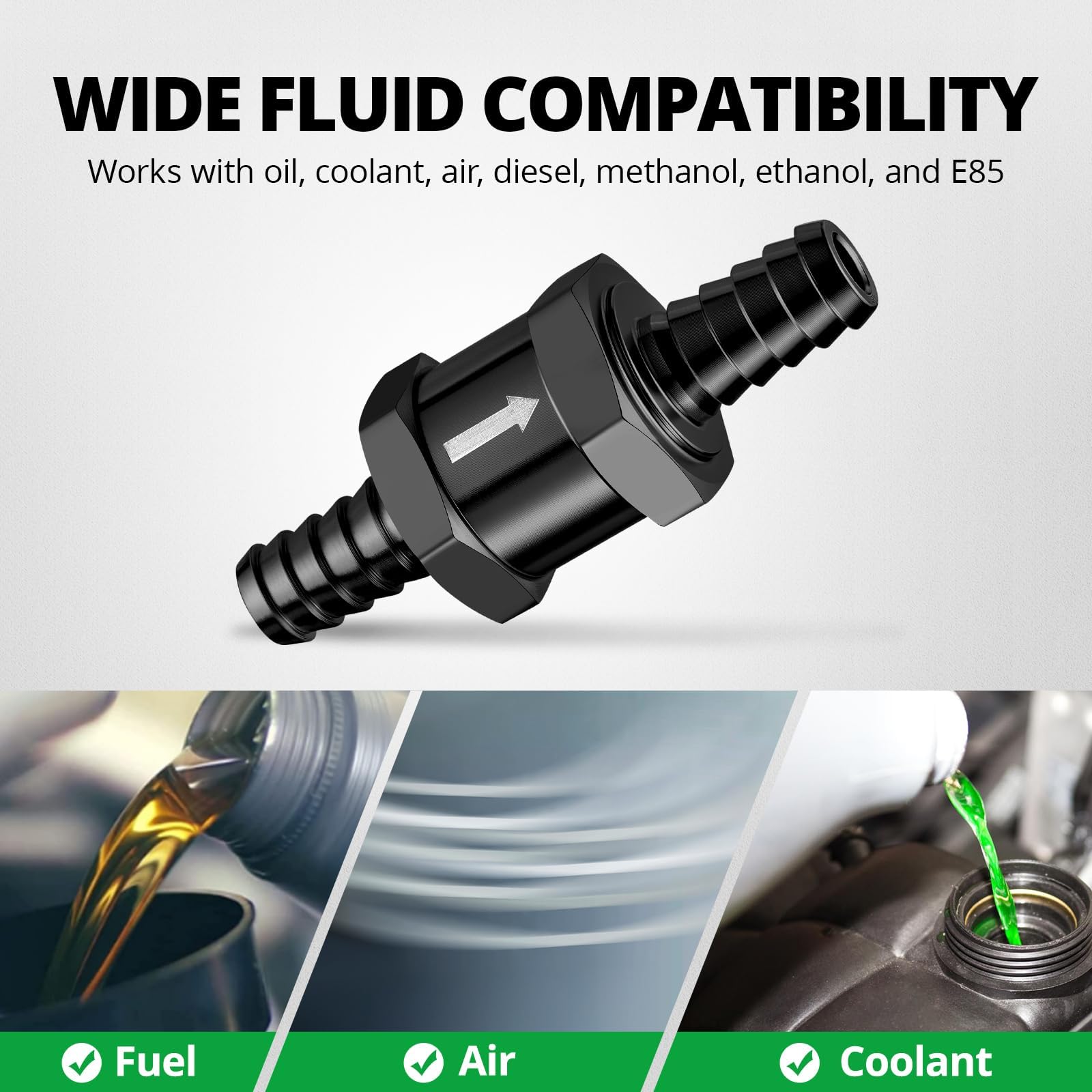 EVIL ENERGY valve with visible stainless steel spring indicating one-way flow capability.