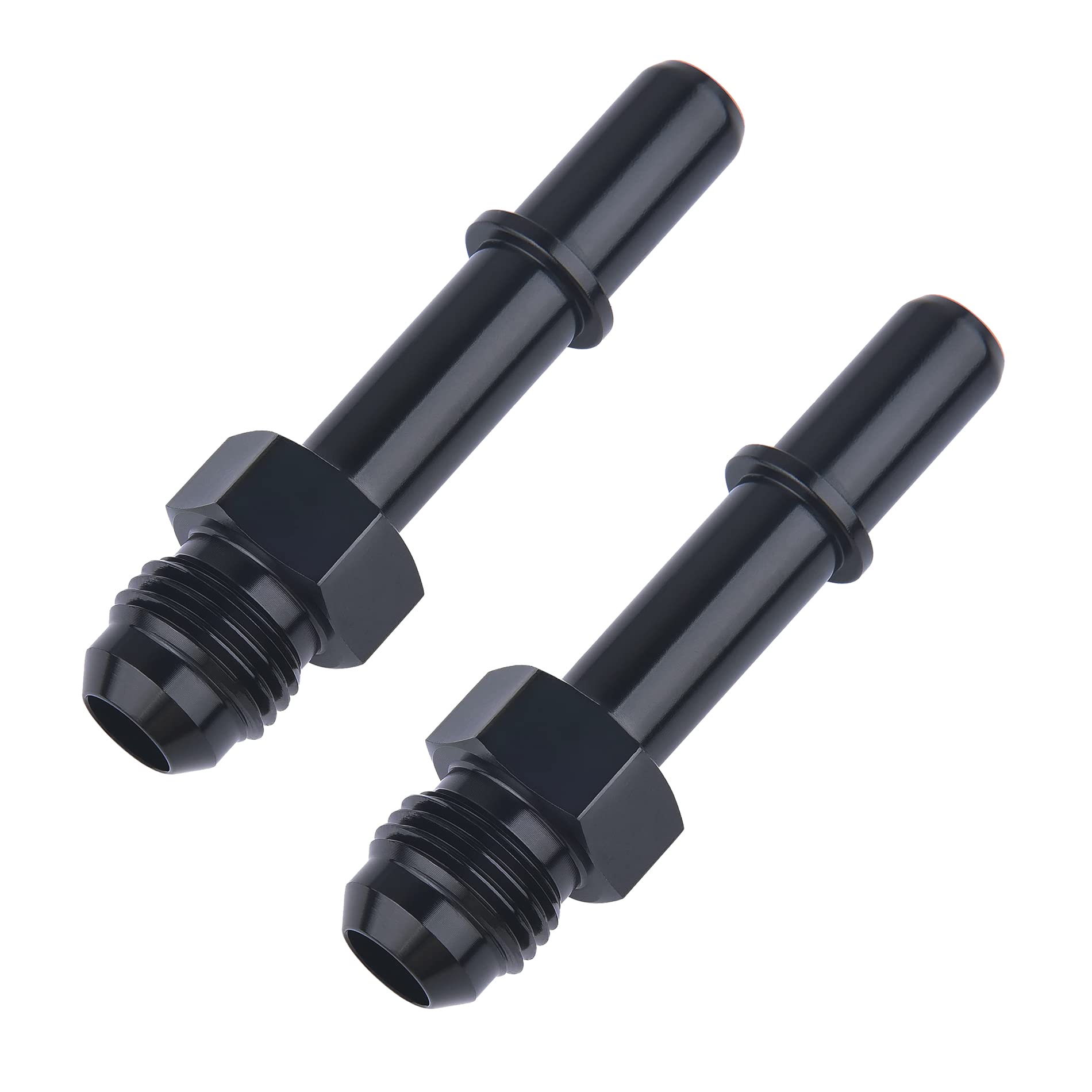 EVIL ENERGY 6AN to 3-8 SAE fitting close-up; durable aluminum for EFI lines.