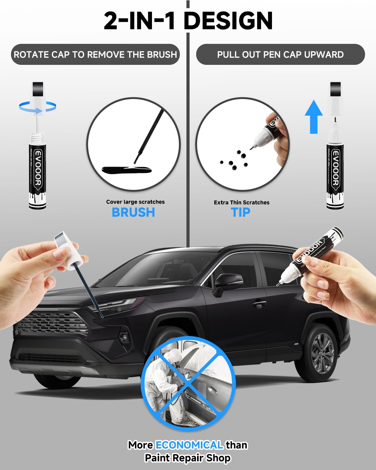 EVOOOR 202 pen tip provides accurate dot-and-dab touch-ups on metal surfaces