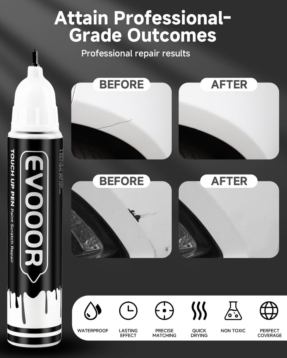 Applying dots with the pen to blend seamlessly into existing paint on metal.