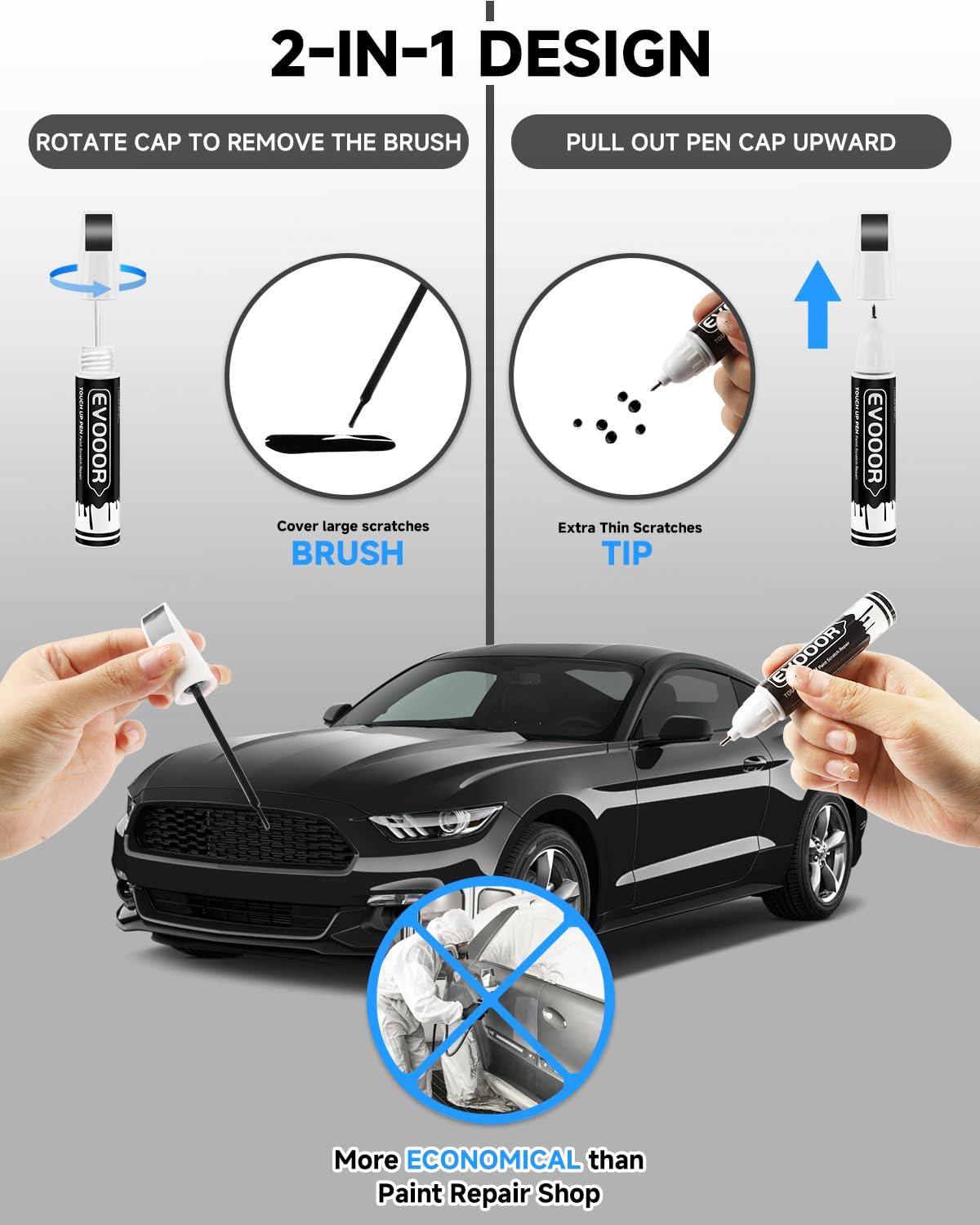 EVOOOR touch-up pen in use applying paint to a Ford chip