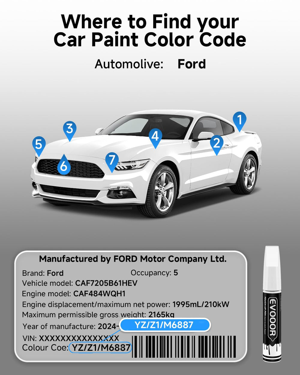 EVOOOR Ford scratch repair 2-in-1 pen in action on a panel.