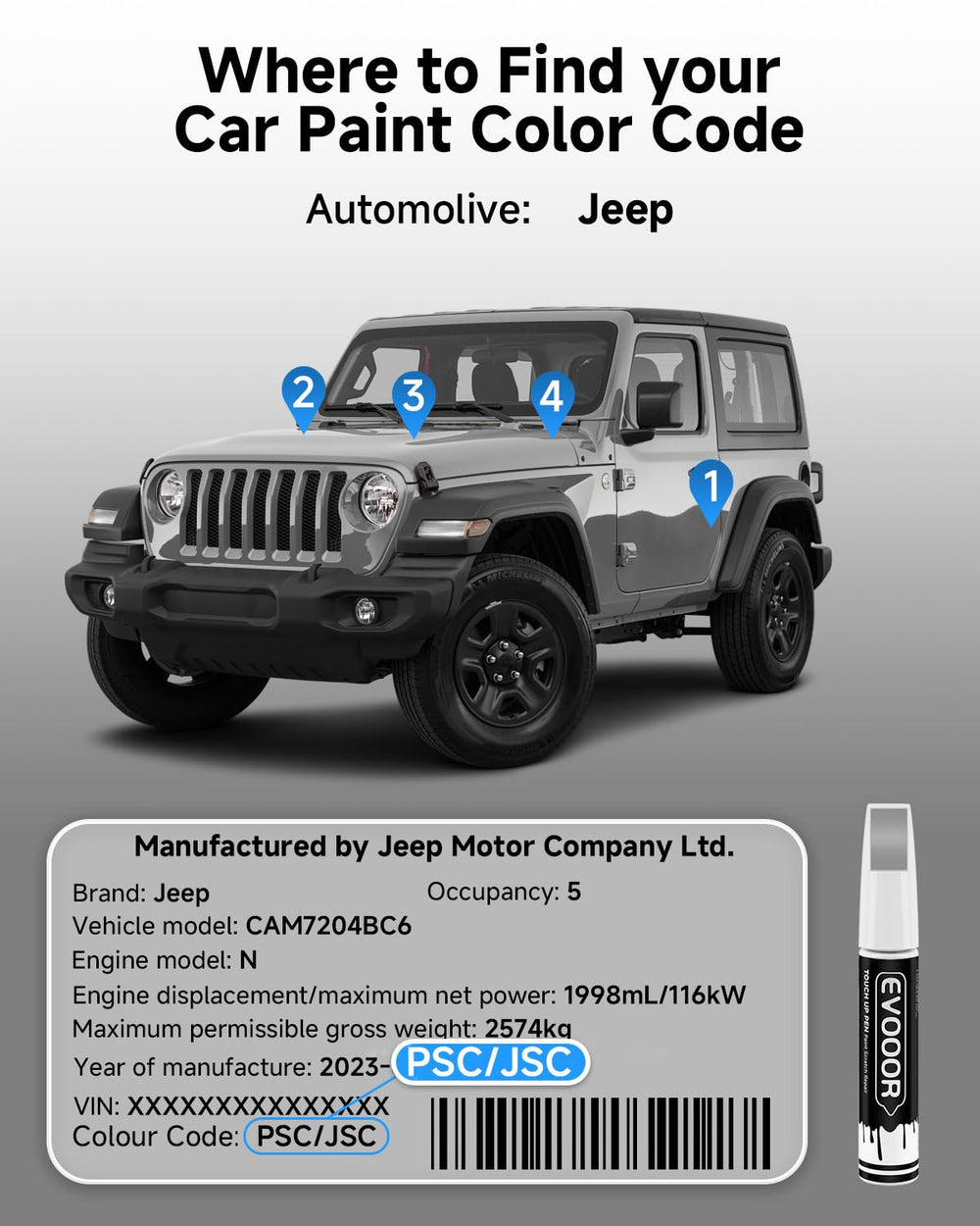 EVOOOR jeep color match swatch on panel highlights seamless repair potential