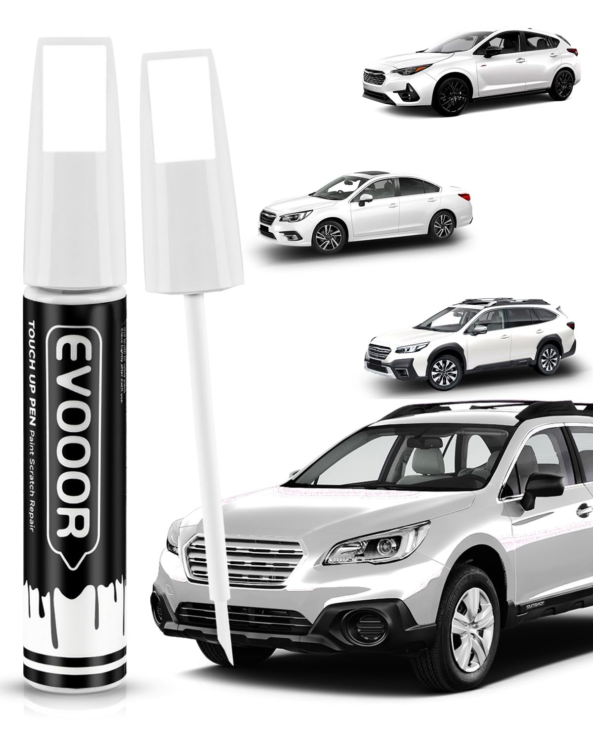 EVOOOR K1X 2-in-1 pen closeup showing precise color matching for Subaru touch-ups.