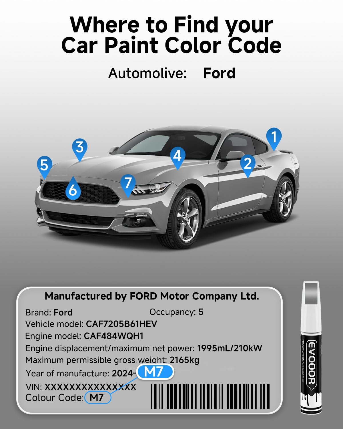 EVOOOR M7 color-match swatch on Ford panel for seamless repair