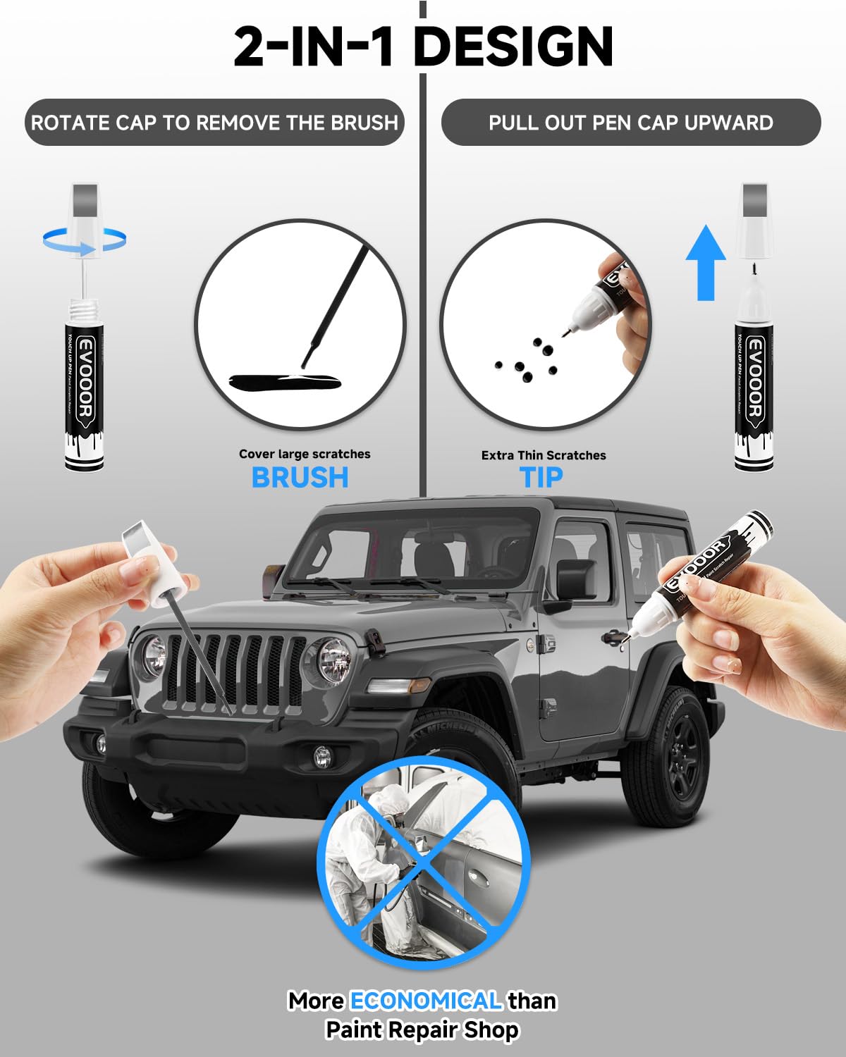 EVOOOR PDN Sting Gray pen body showing 2-in-1 design for fast patch-ups