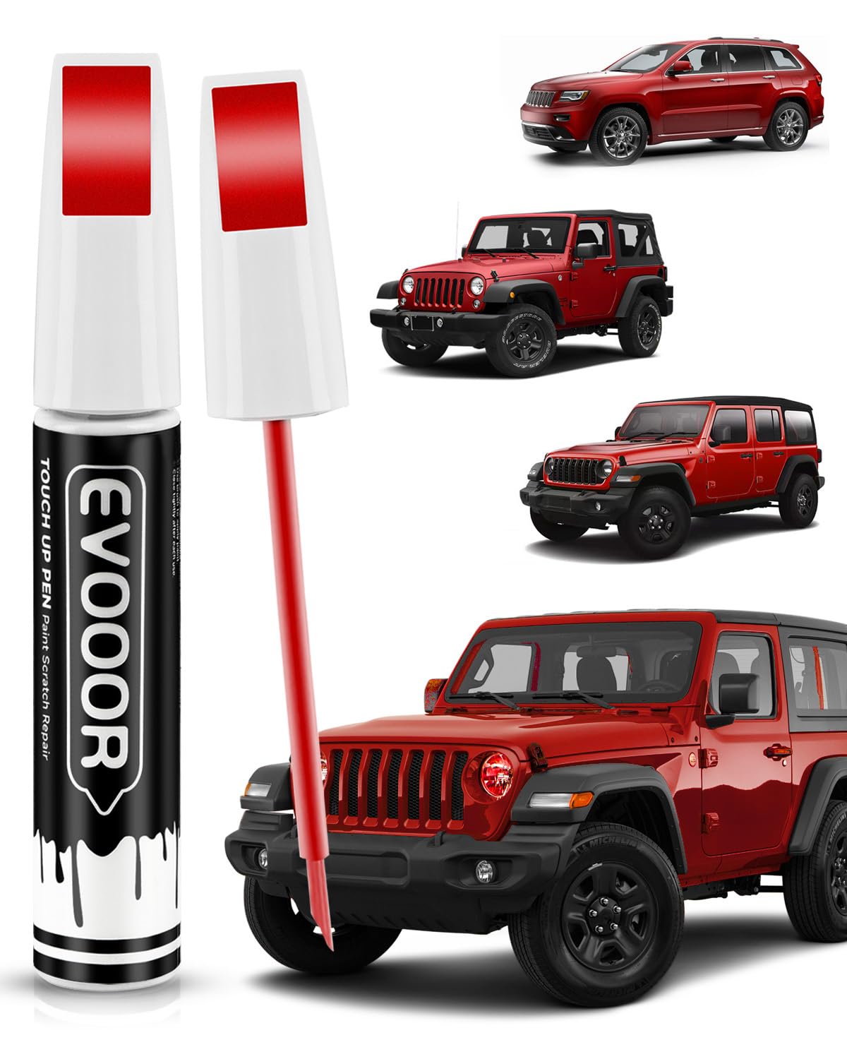 EVOOOR PRC/MRC Firecracker Red pen-brush design for precise touch-ups.