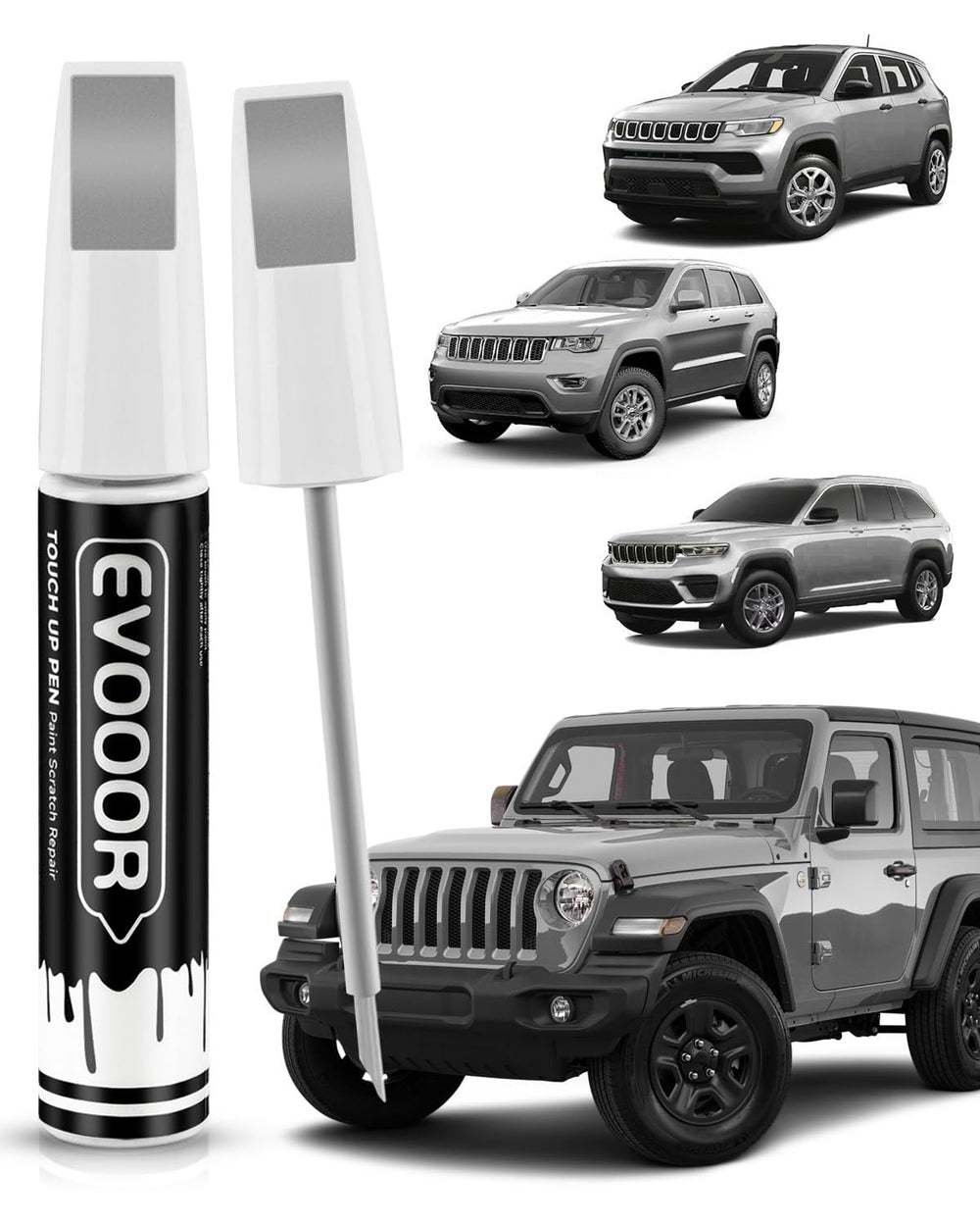 EVOOOR billet-silver touch up cap shows precise color matching for Jeeps