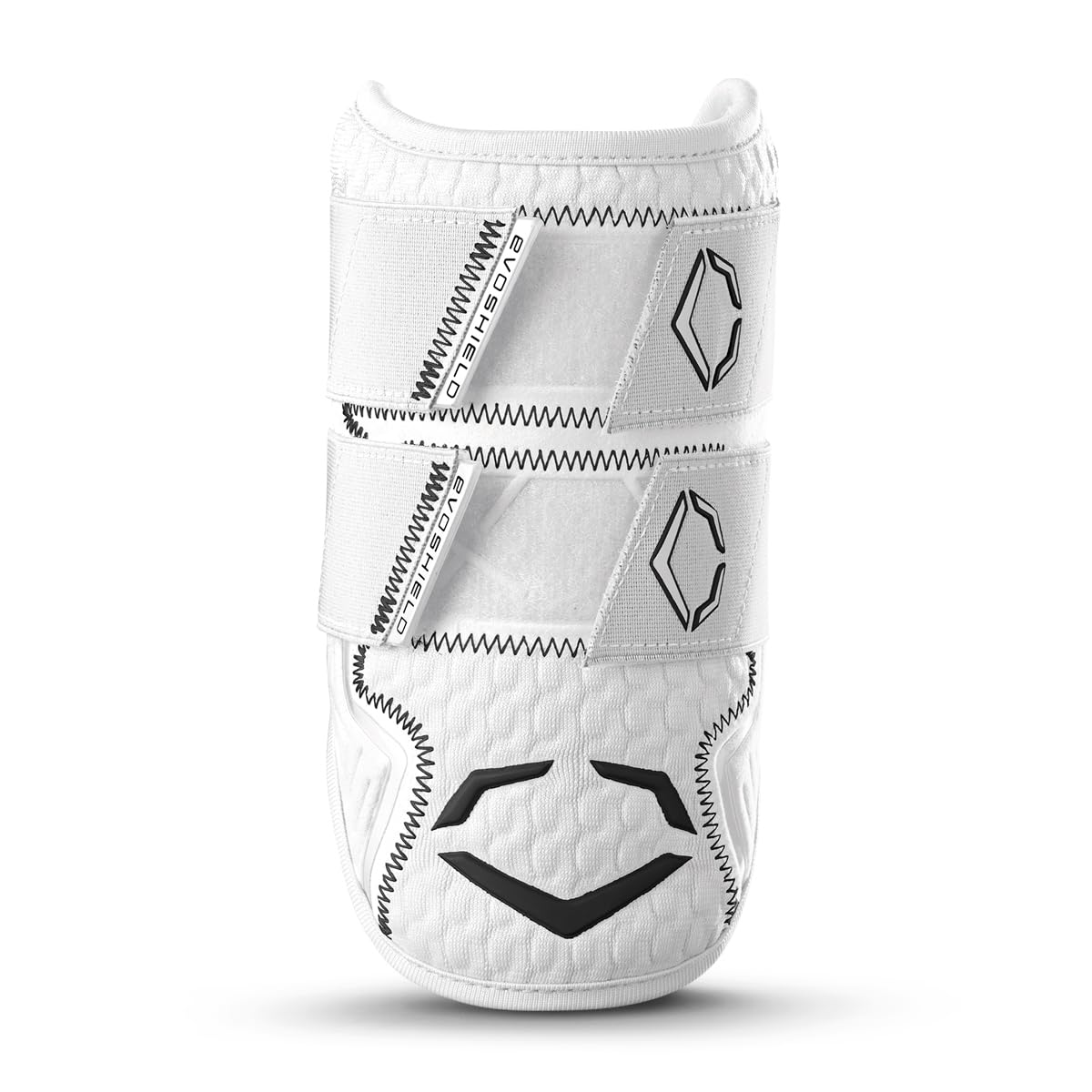 EvoShield Pro-SRZ 2.0 elbow guard, front view, secure double-strap fit.