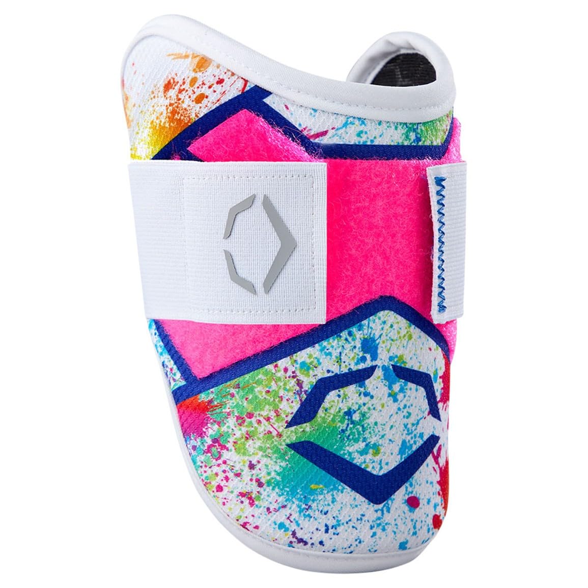 EvoShield SRZ-2 tie-dye elbow guard front view—customizable protection for young batters.