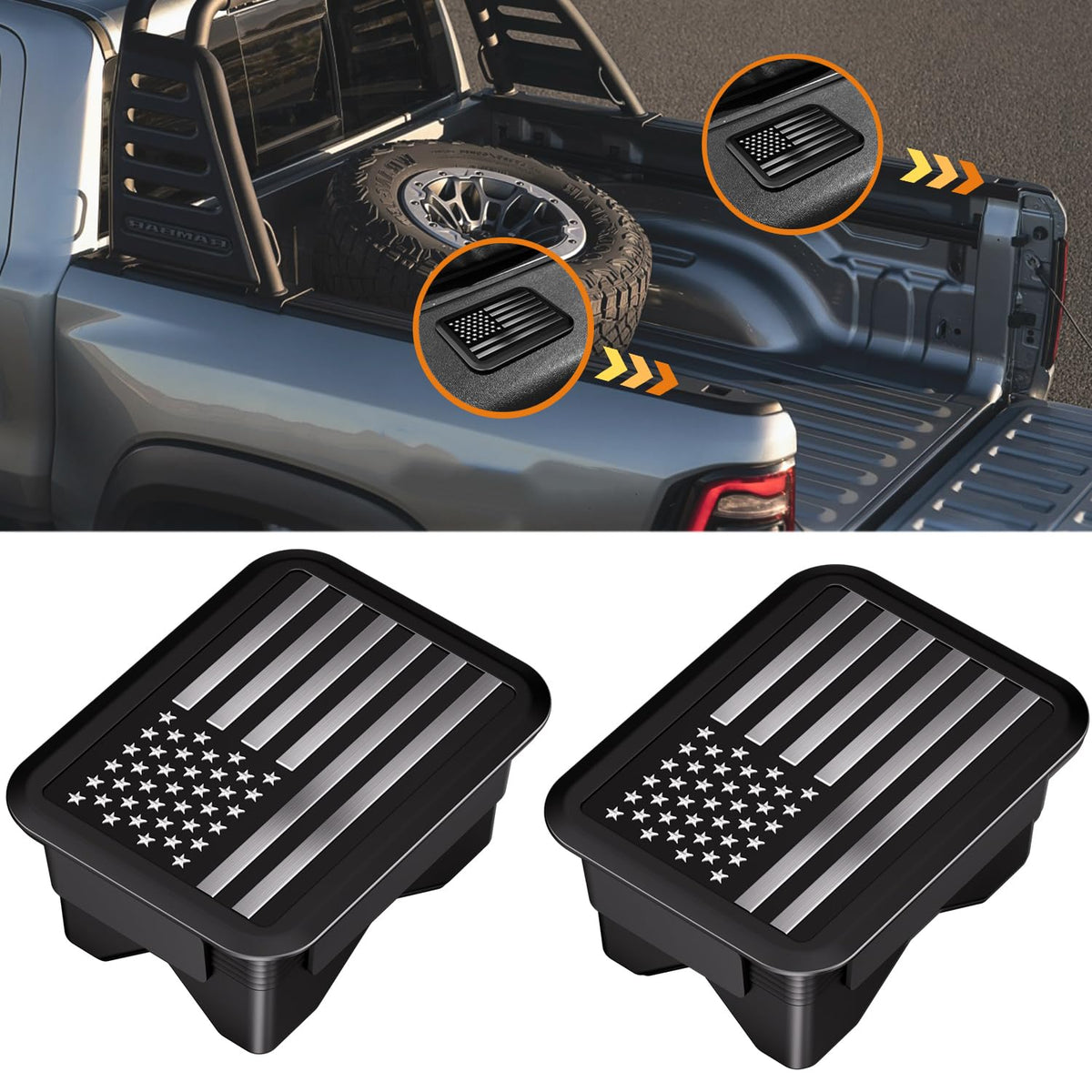 EVPLNT Ram 1500 bed rail caps front view protecting rear pockets from debris.