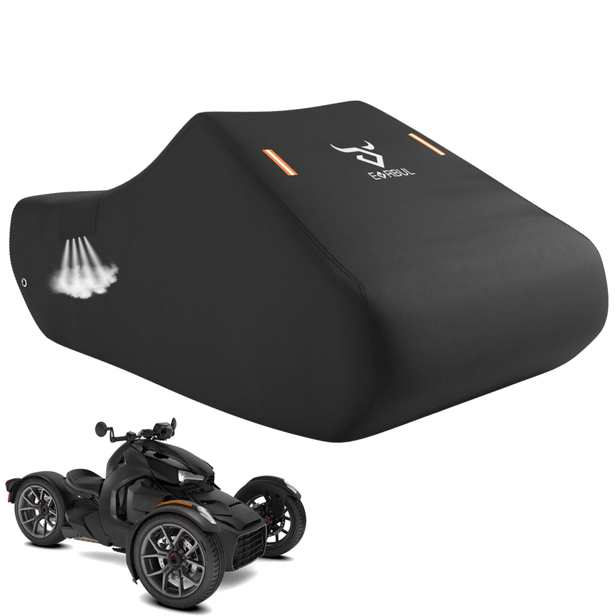 EVRBUL 3-Wheel Cover in heavy-duty 420D fabric protects Can-Am Ryker outdoors
