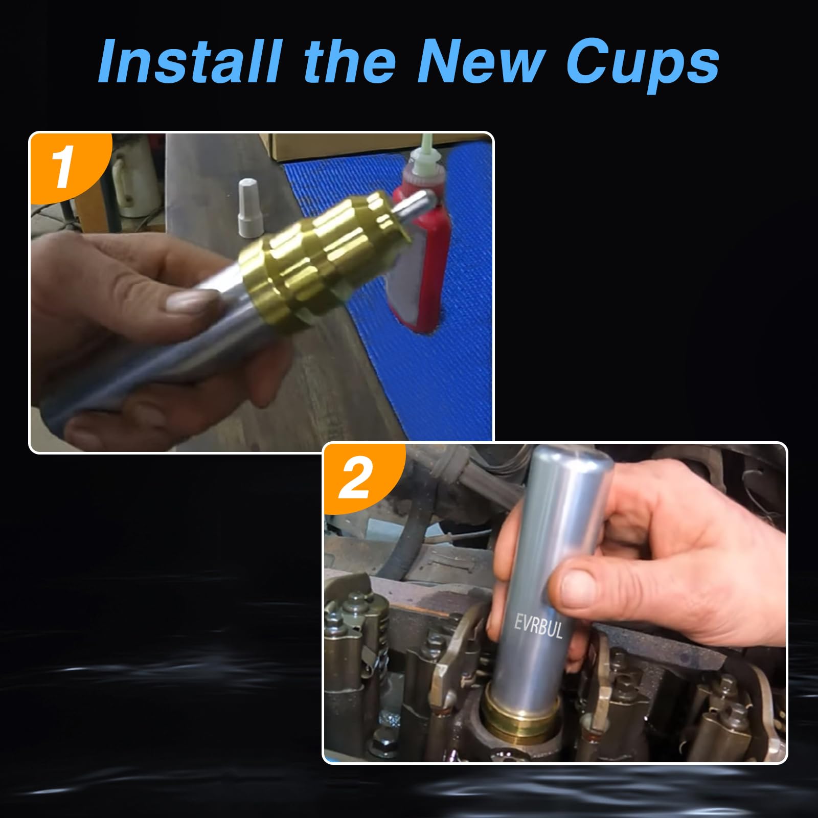 EVRBUL injector sleeve tool shown in a professional workshop environment