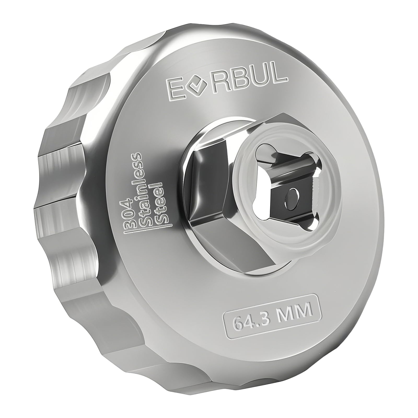 EVRBUL oil filter cap wrench close-up with 64.3mm, 14-flute design for firm grip
