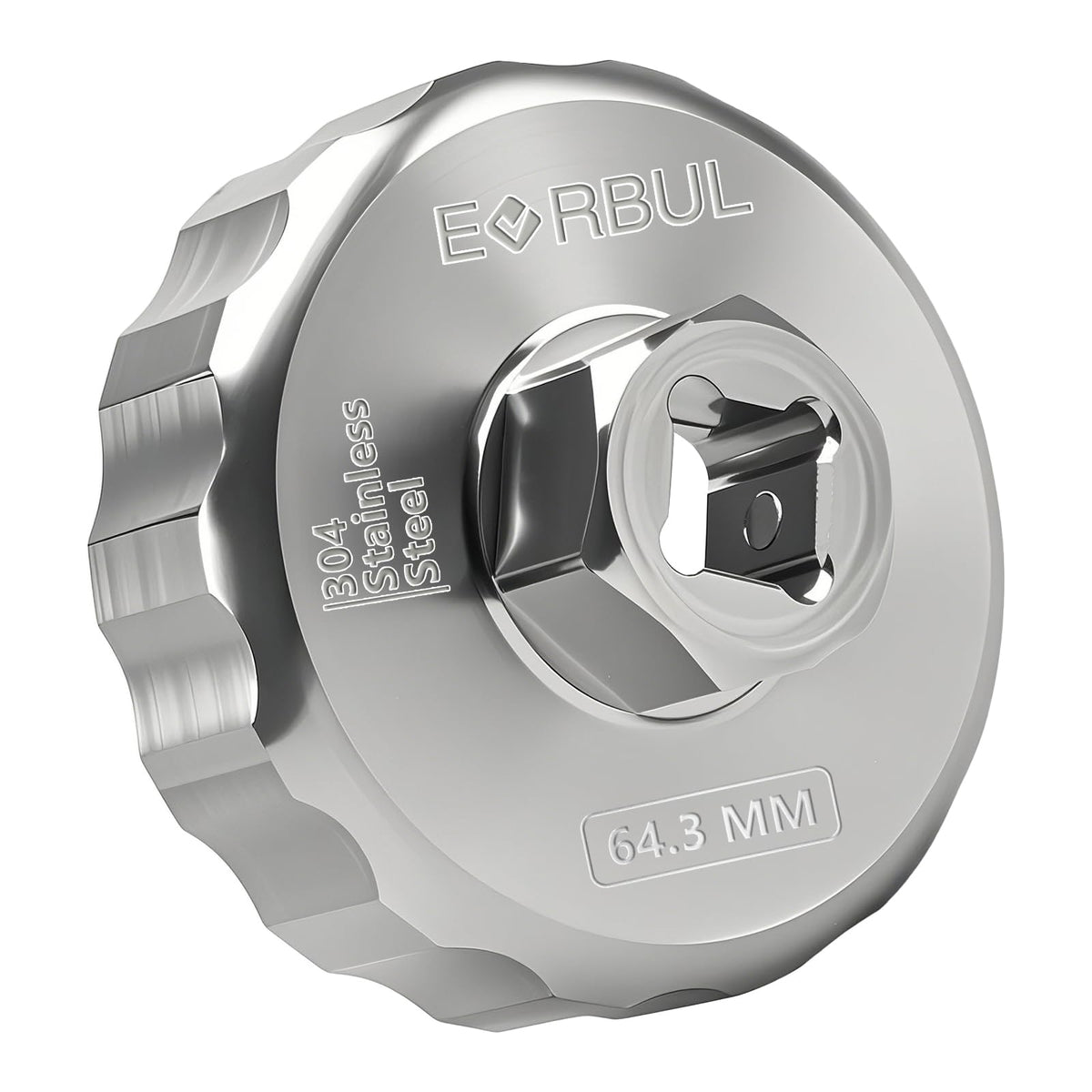 EVRBUL oil filter cap wrench close-up with 64.3mm, 14-flute design for firm grip