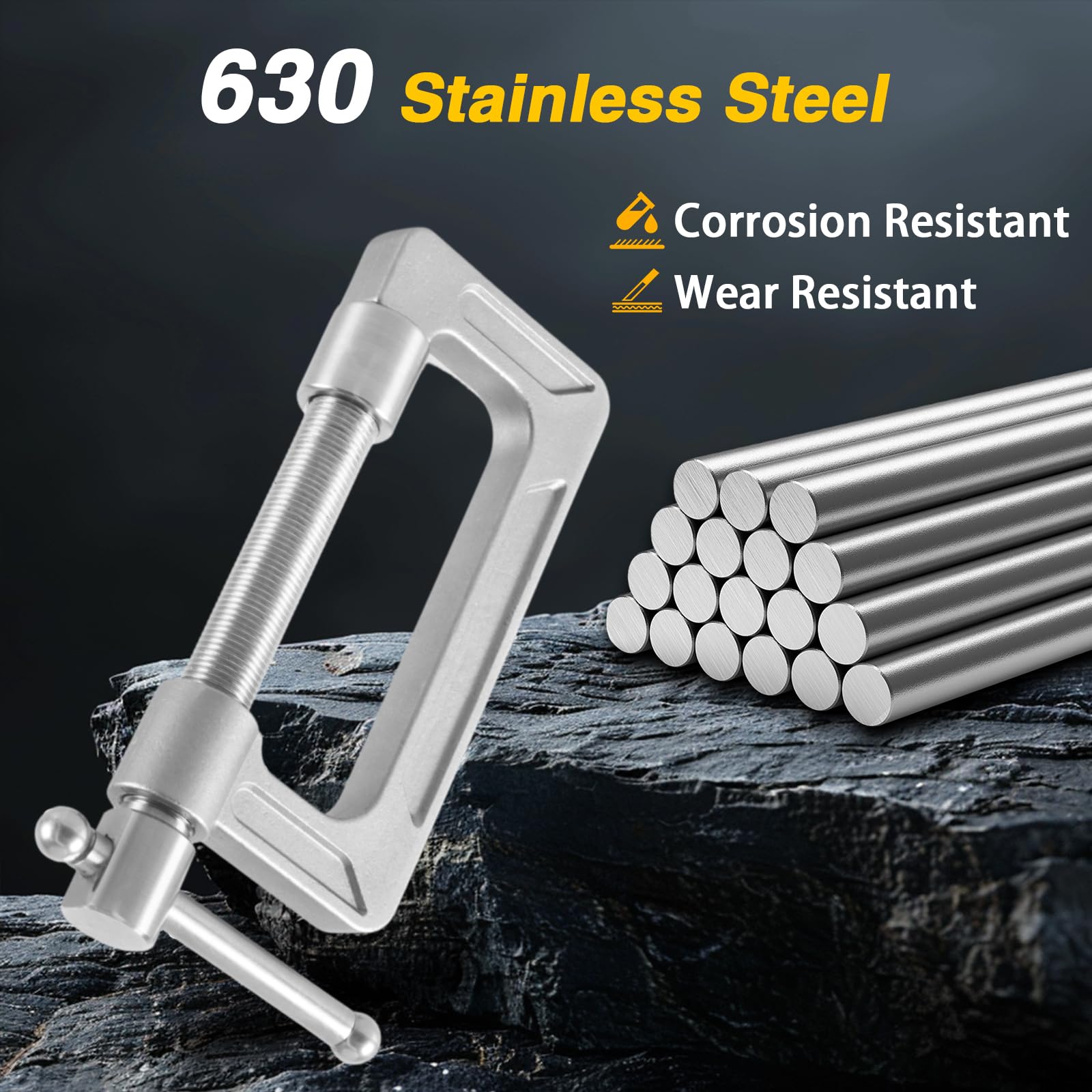EVRBUL pin removal tool close-up highlighting heat-treated steel and wear resistance.