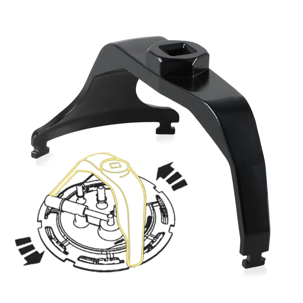 EVRBUL upgraded half-inch drive fuel tank lock ring tool in use for quick ring removal.