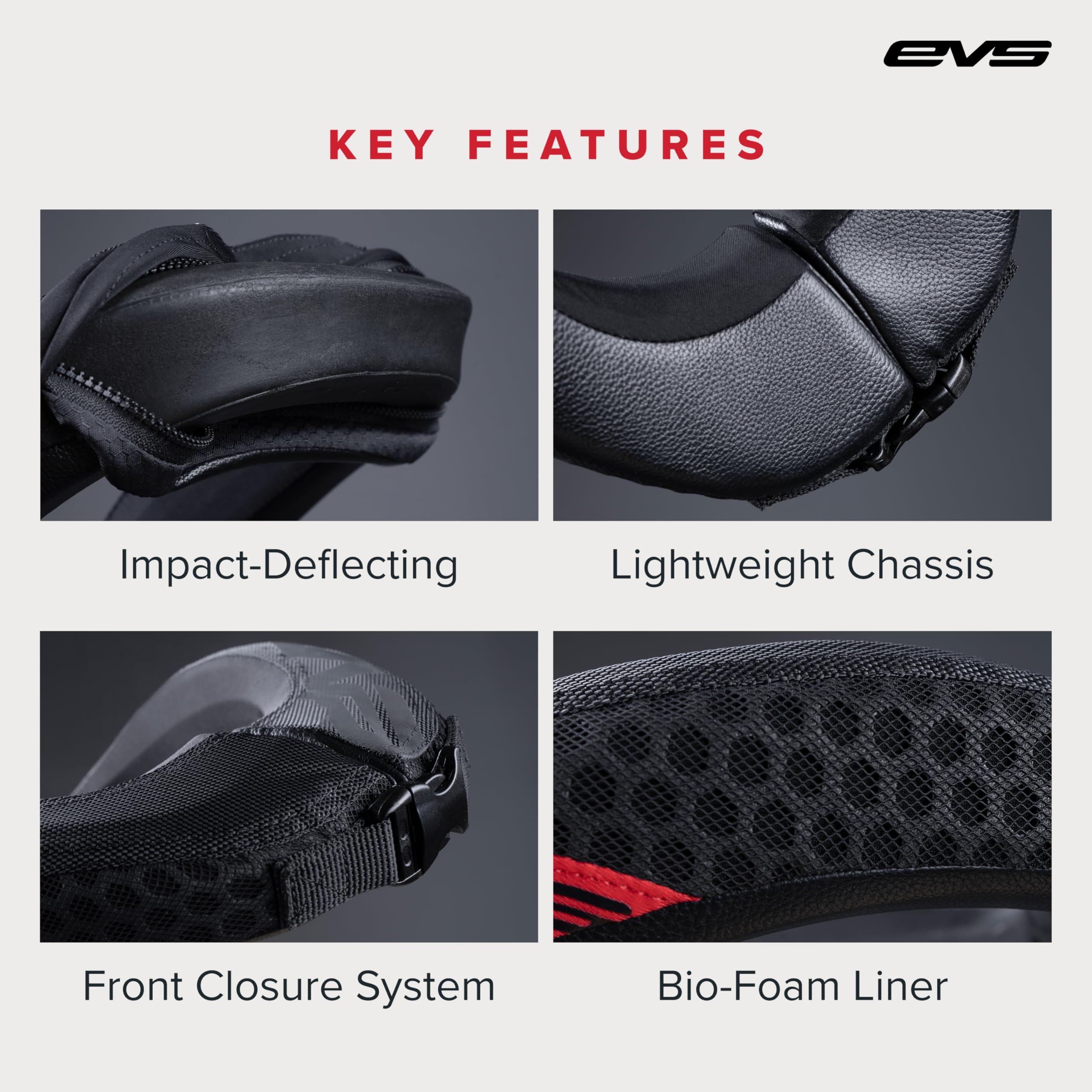 EVS R2 neck support removable cover for easy post-ride cleaning.