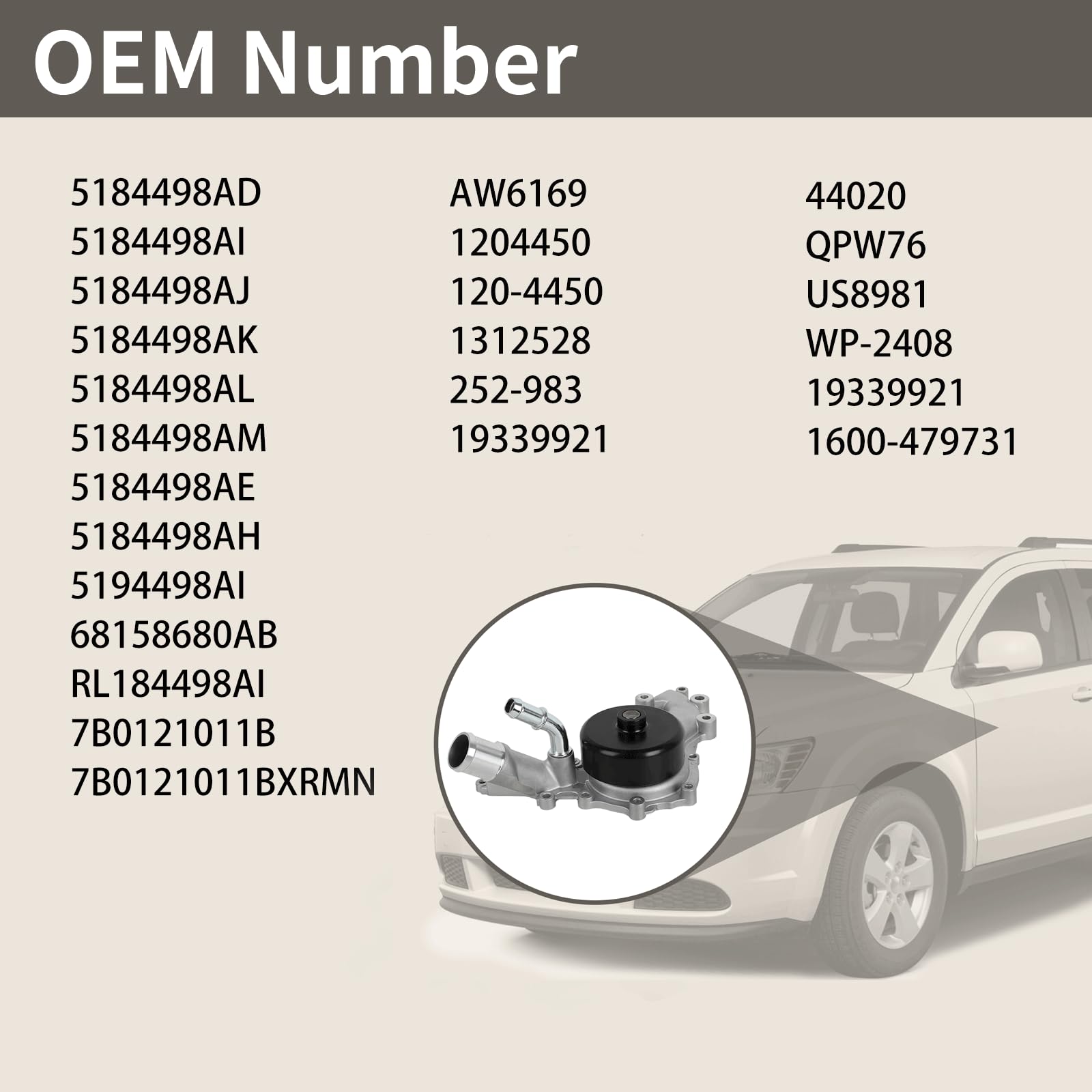 EvTok AW6169 compatibility chart indicates broad 3.6L V6 vehicle fit