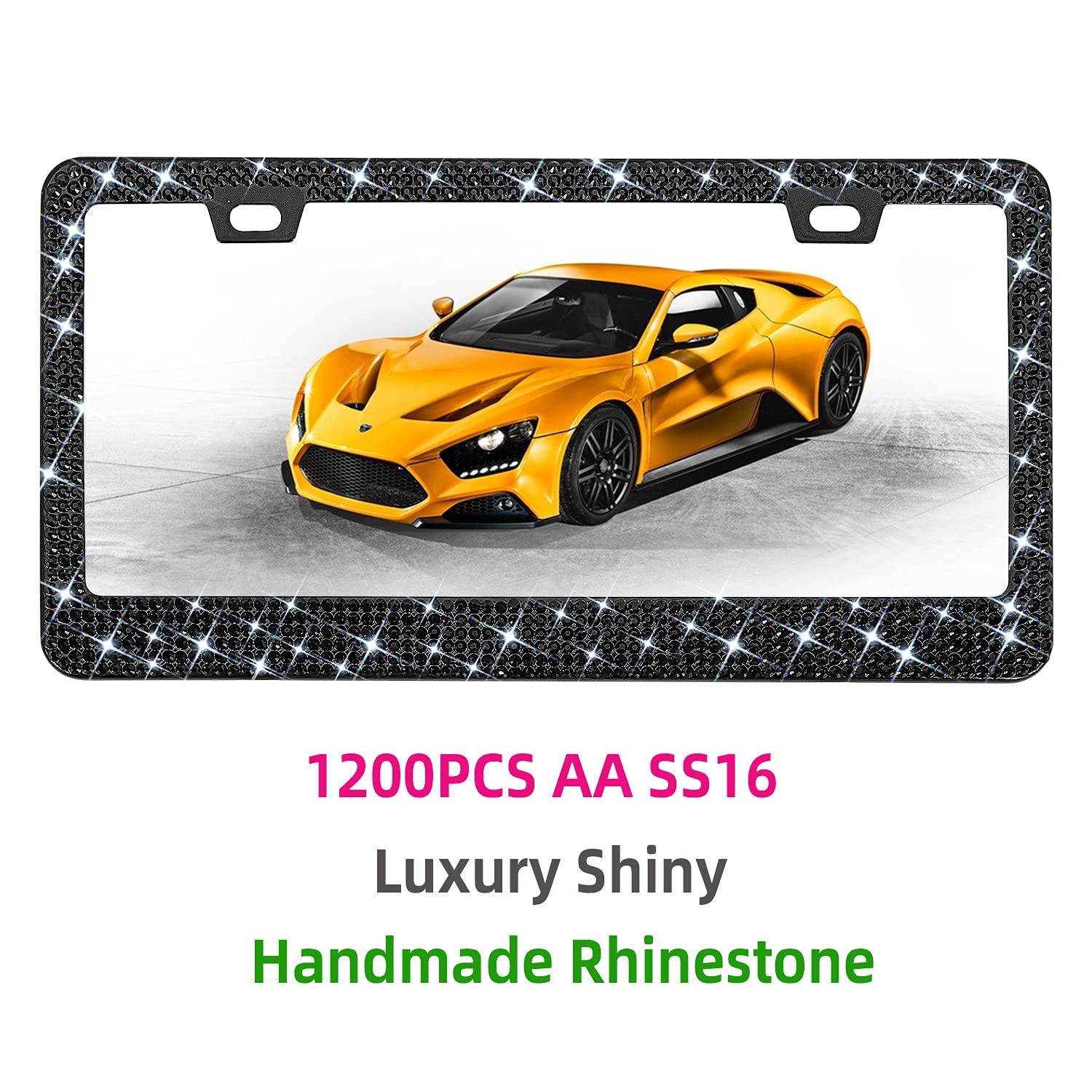 EWBN sparkly stainless steel license frame showcases crystal sparkle for head-turning style