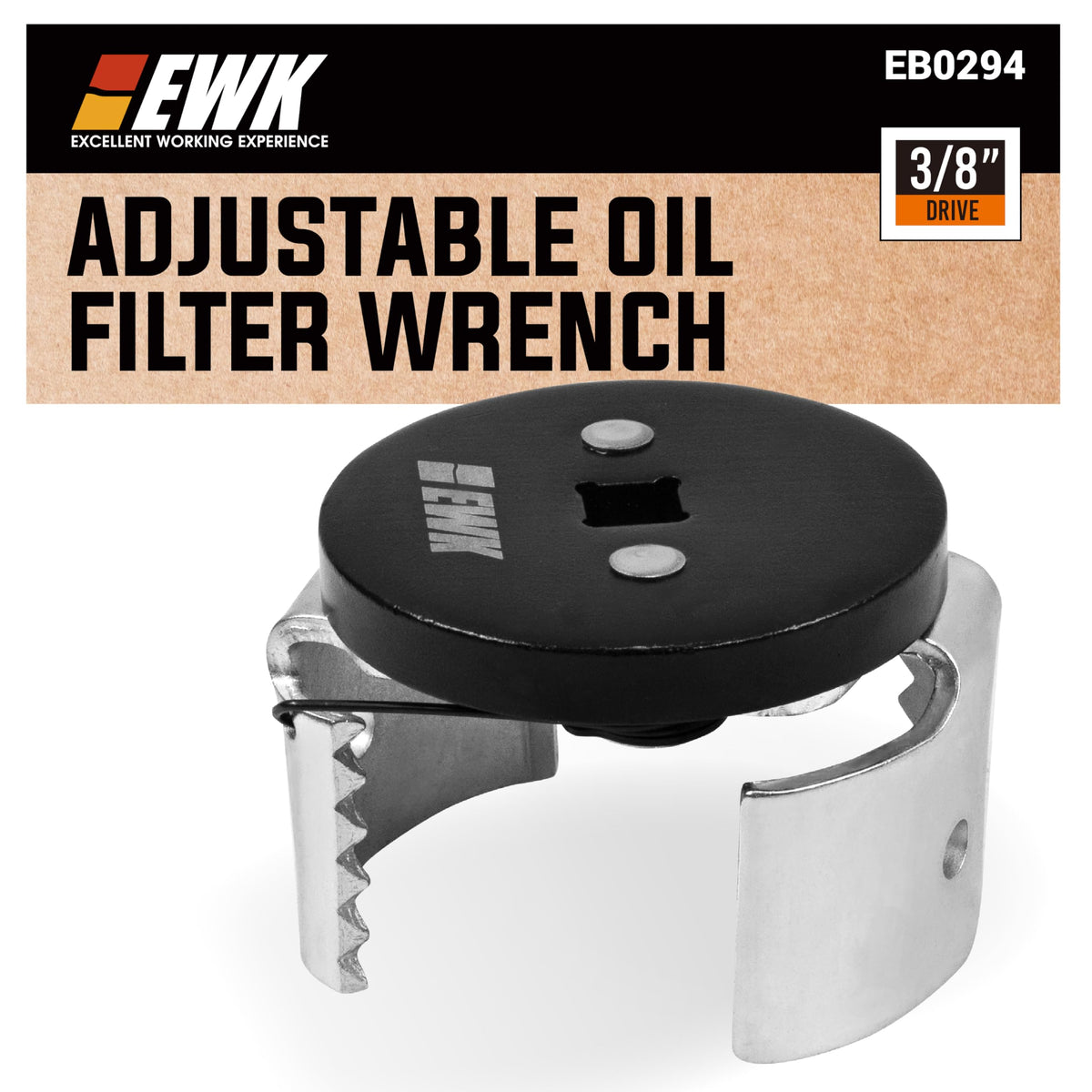 EWK 3/8 drive adjustable oil filter wrench in action delivering secure grip on spin-on filters
