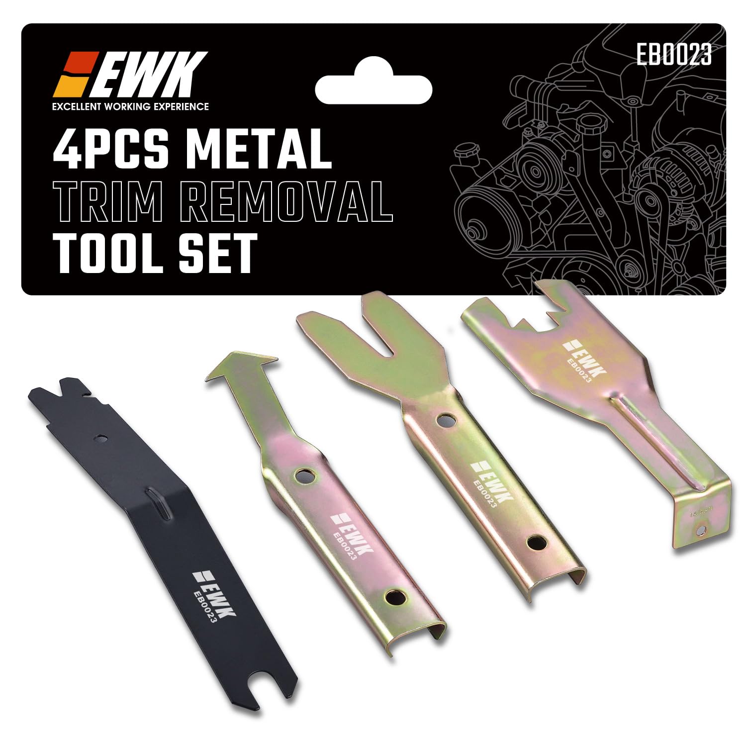 EWK 4 Pcs metal trim removal tools with angled tip for easy panel access.