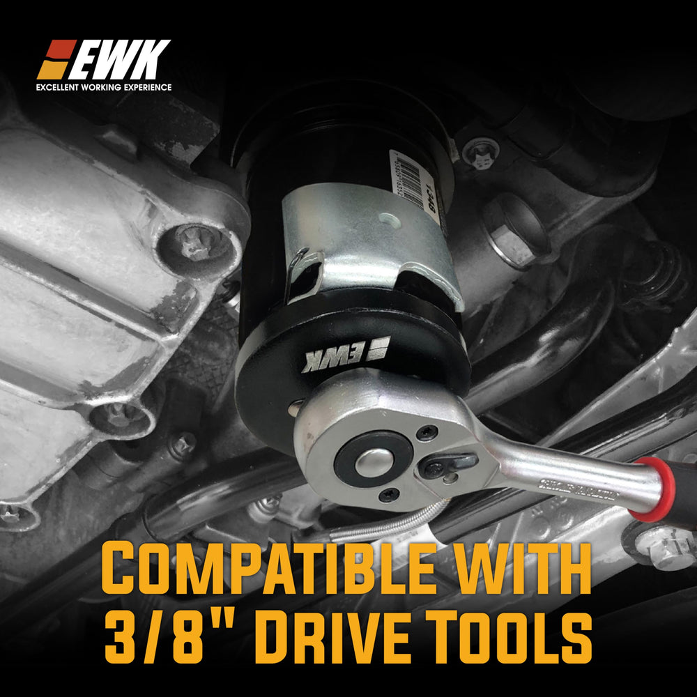EWK tool used with breaker bar for high torque oil filter removal