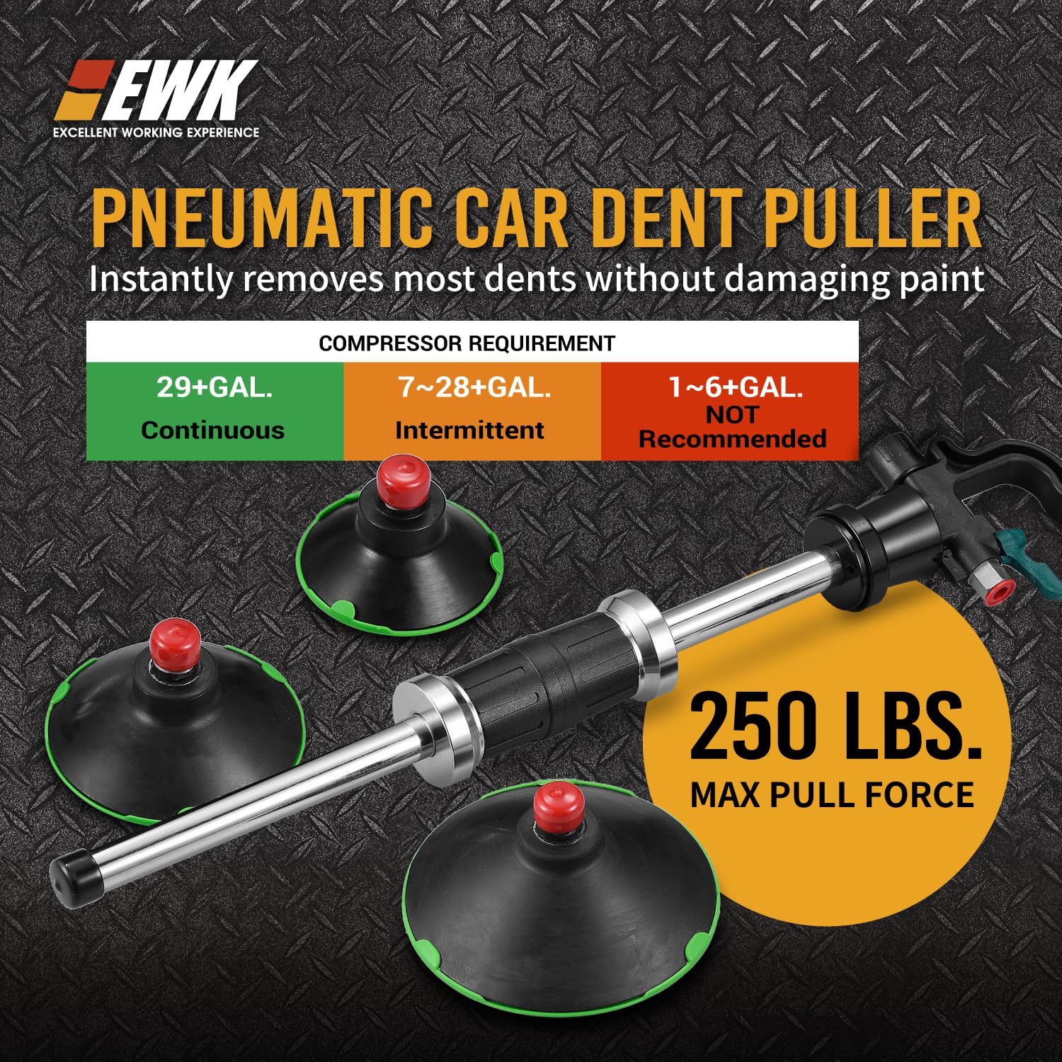 EWK dent puller with slide hammer offers controlled force and vibration reduction.