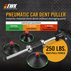 EWK dent puller with slide hammer offers controlled force and vibration reduction.