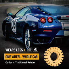 EWK easy operation wheel used with a grinder for efficient decal removal.