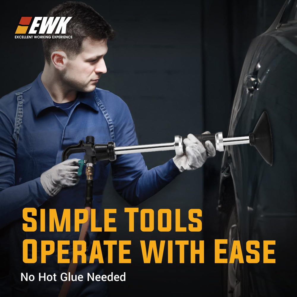 Ergonomic EWK tool simplifies auto body dent repair in busy garages.