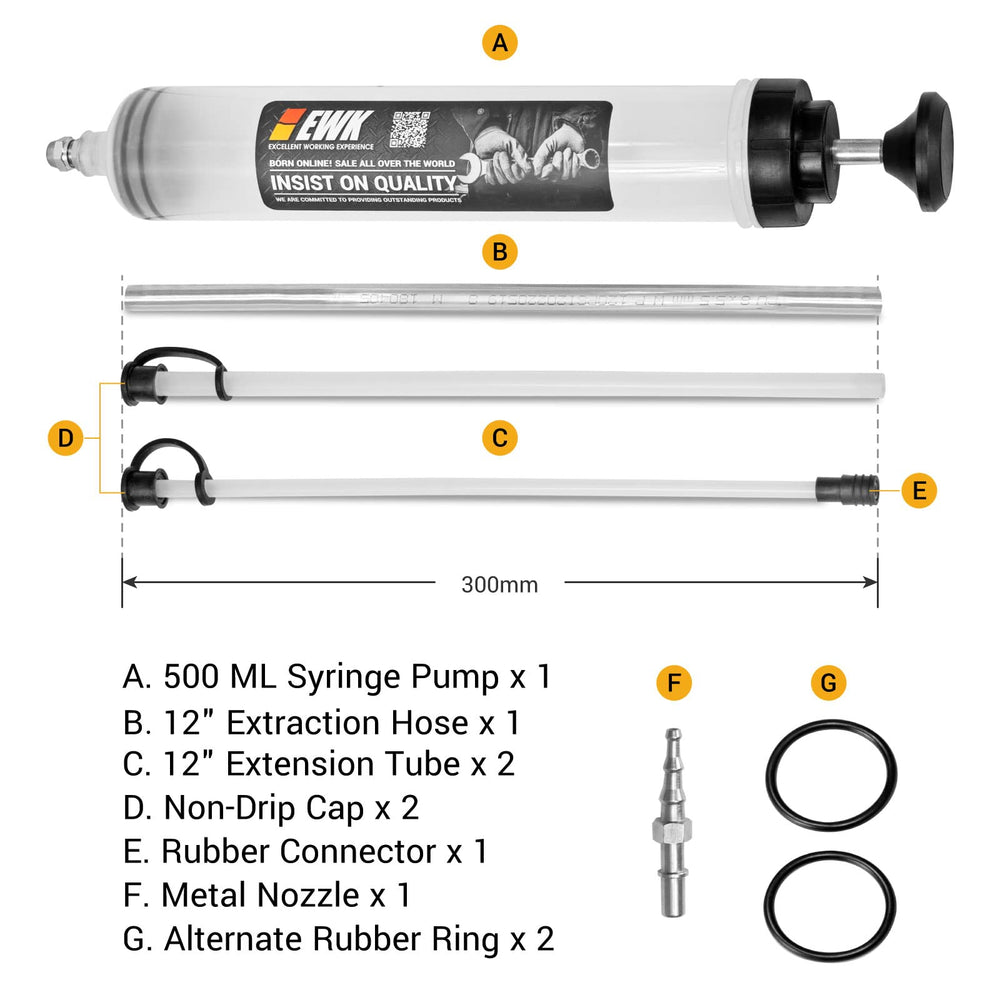 EWK fluid extractor syringe uses locking nut to keep hose secure during suction
