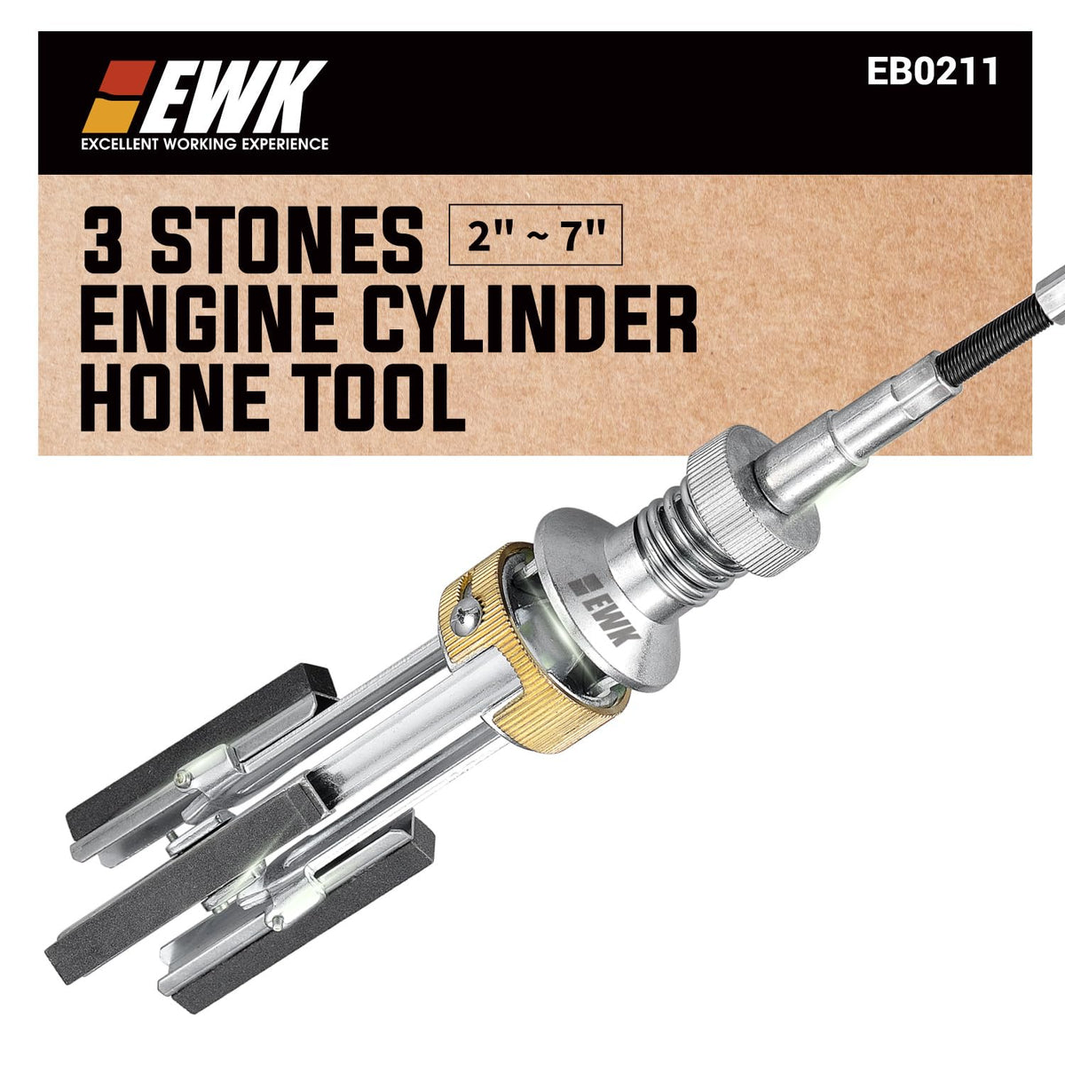 EWK cylinder hone tool close-up showing grit for deglazing engine walls.