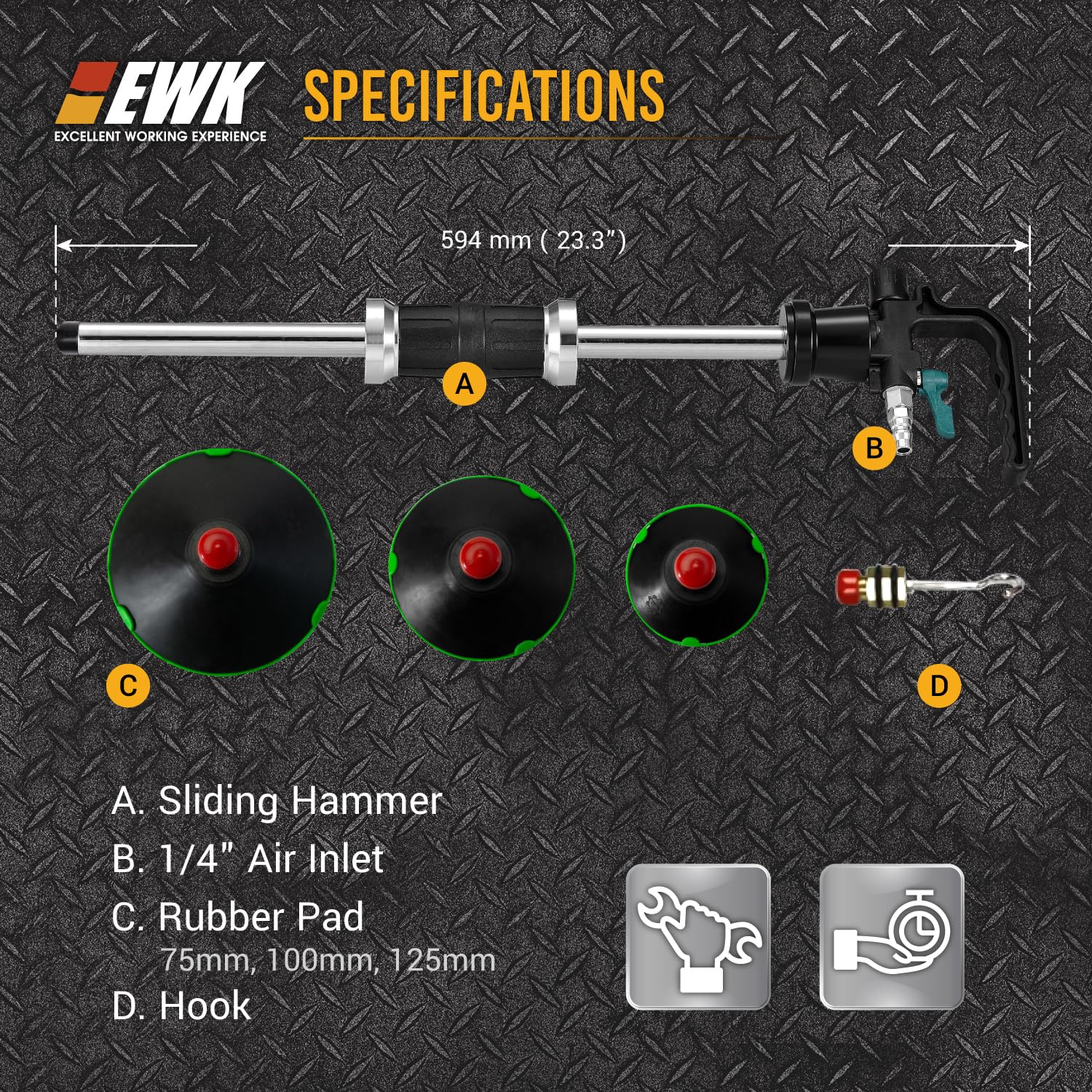 EWK dent puller 100mm cup delivers strong suction for mid-sized dents.