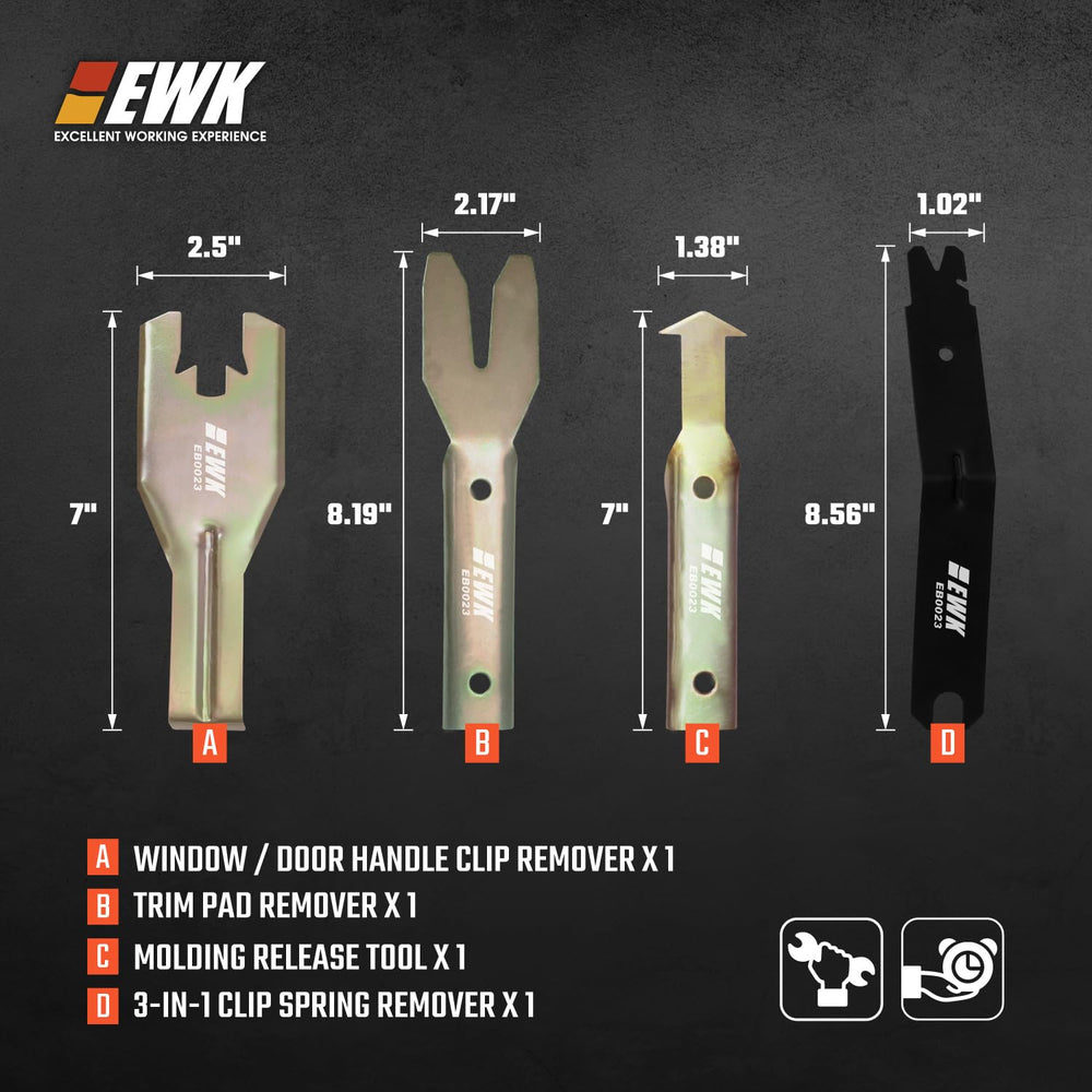EWK wide edge pry design helps slip behind gaps safely.