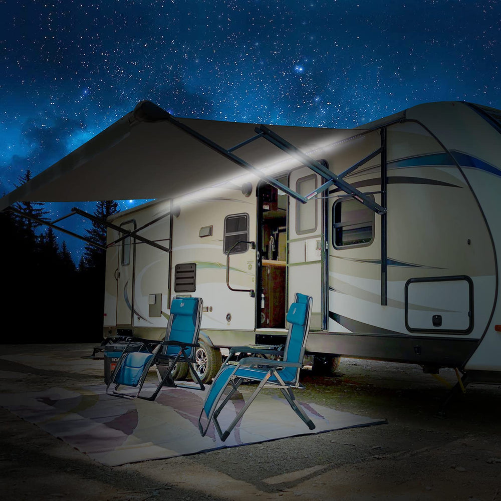 EXCELFU outdoor RV lighting installs quickly with strong adhesive tape.