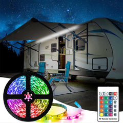 EXCELFU RV awning light strip RGB enhances outdoor evenings with vibrant options.