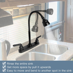 EXCELFU RV faucet with flexible arch helps target spots and reduce spillover.