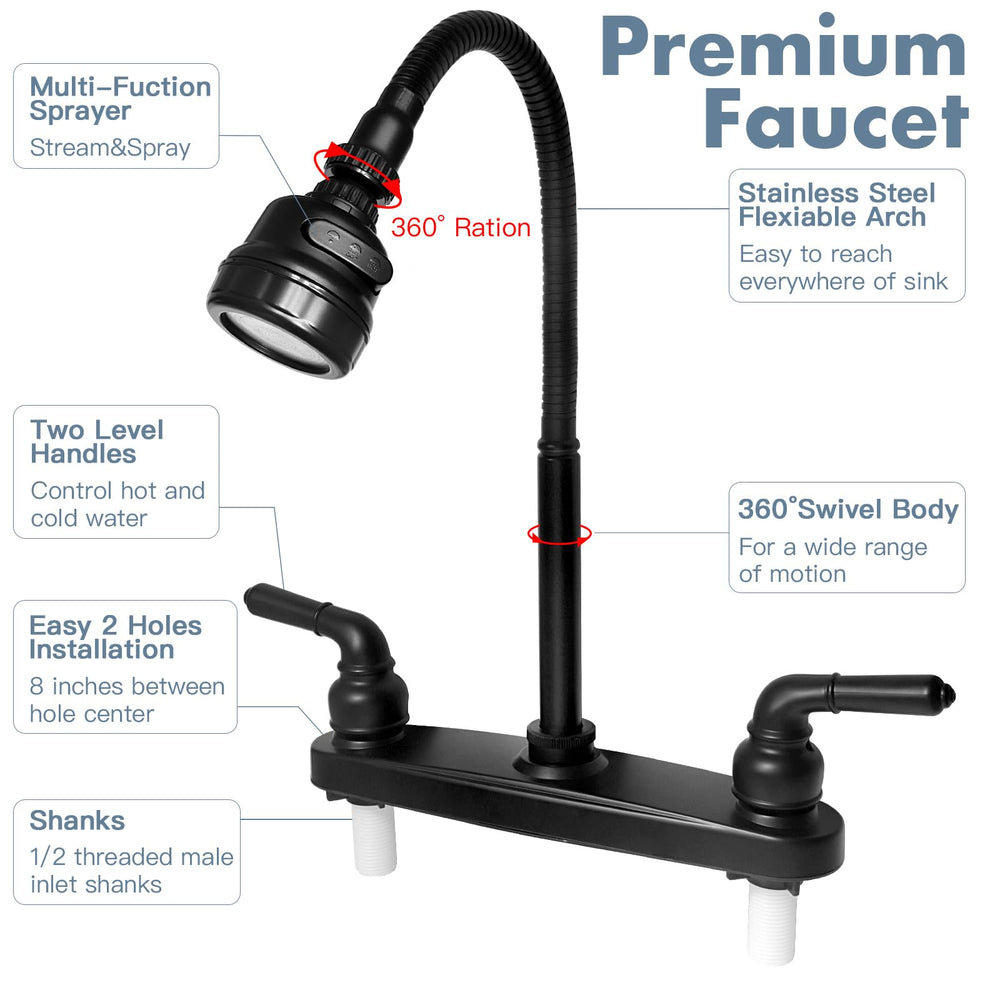 EXCELFU RV faucet with ABS plastic body keeps weight manageable and simple maintenance.