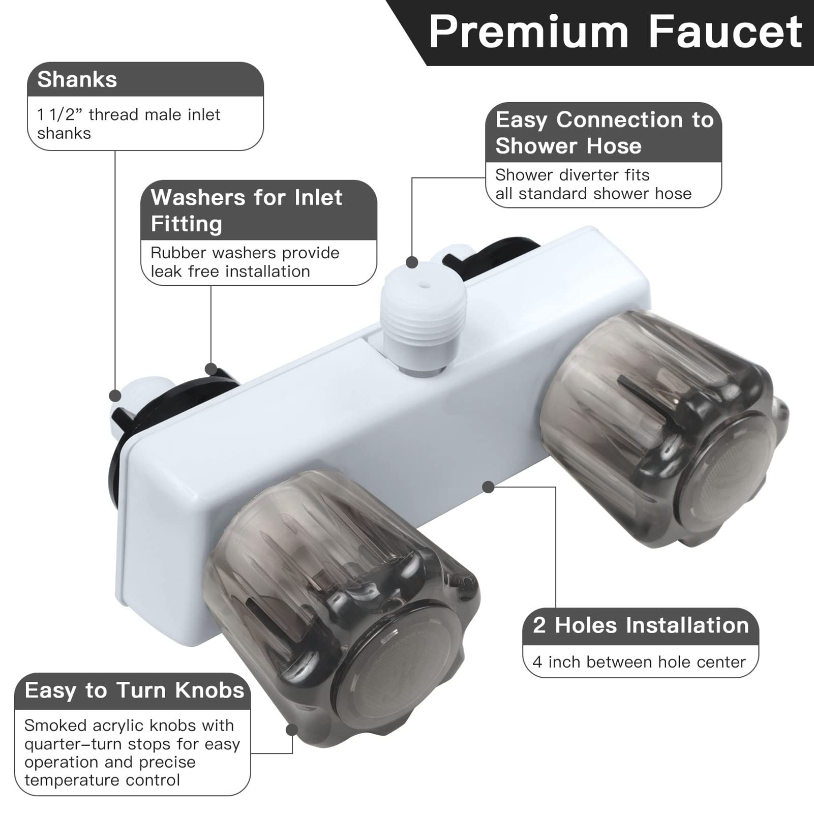 EXCELFU RV shower faucet diverter mechanism closeup, smooth water flow.