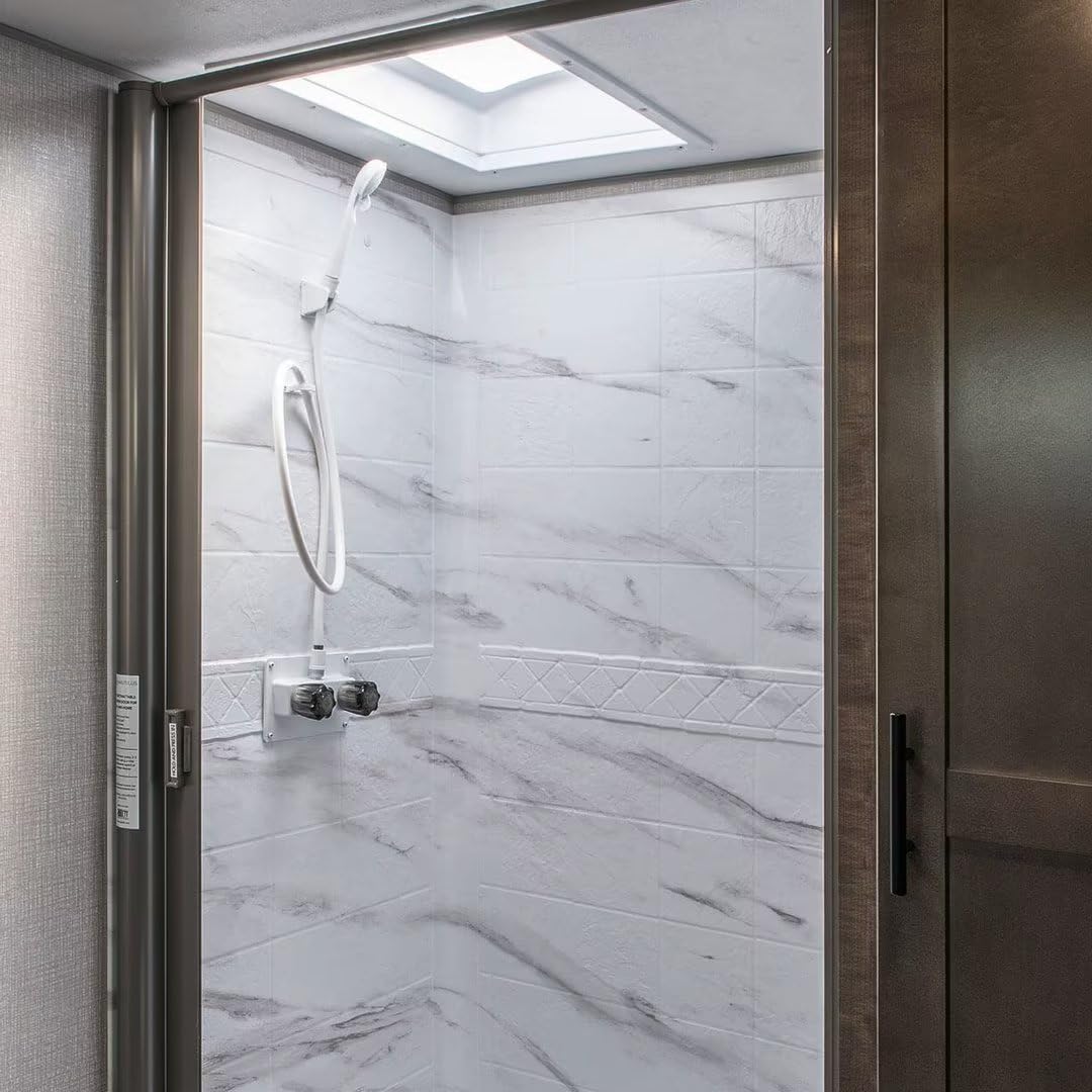 EXCELFU RV shower faucet white-smoke-gray, stylish and easy to clean.