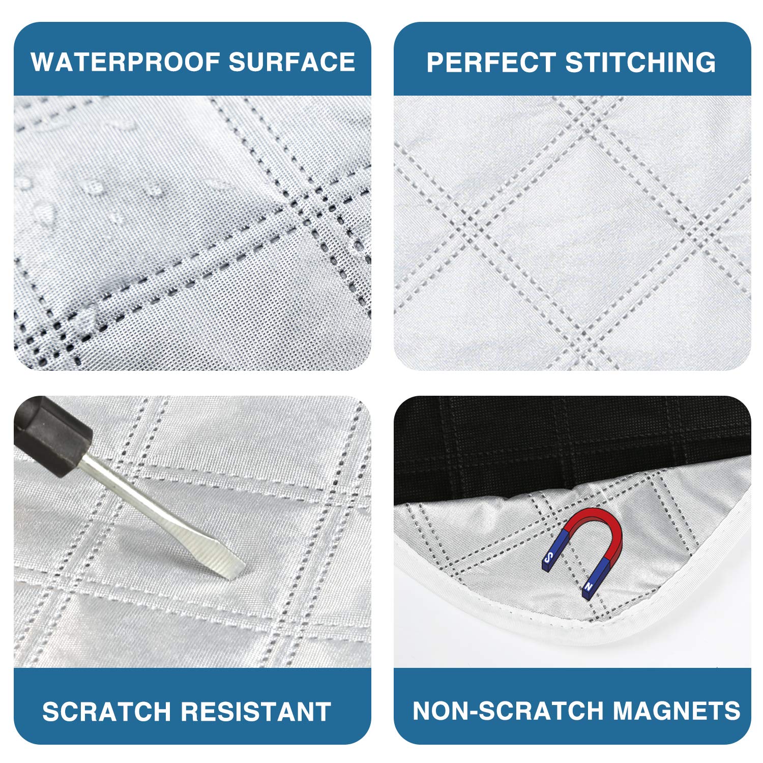 EXCELFU RV windshield cover anti-theft magnet corners protect while doors are locked.