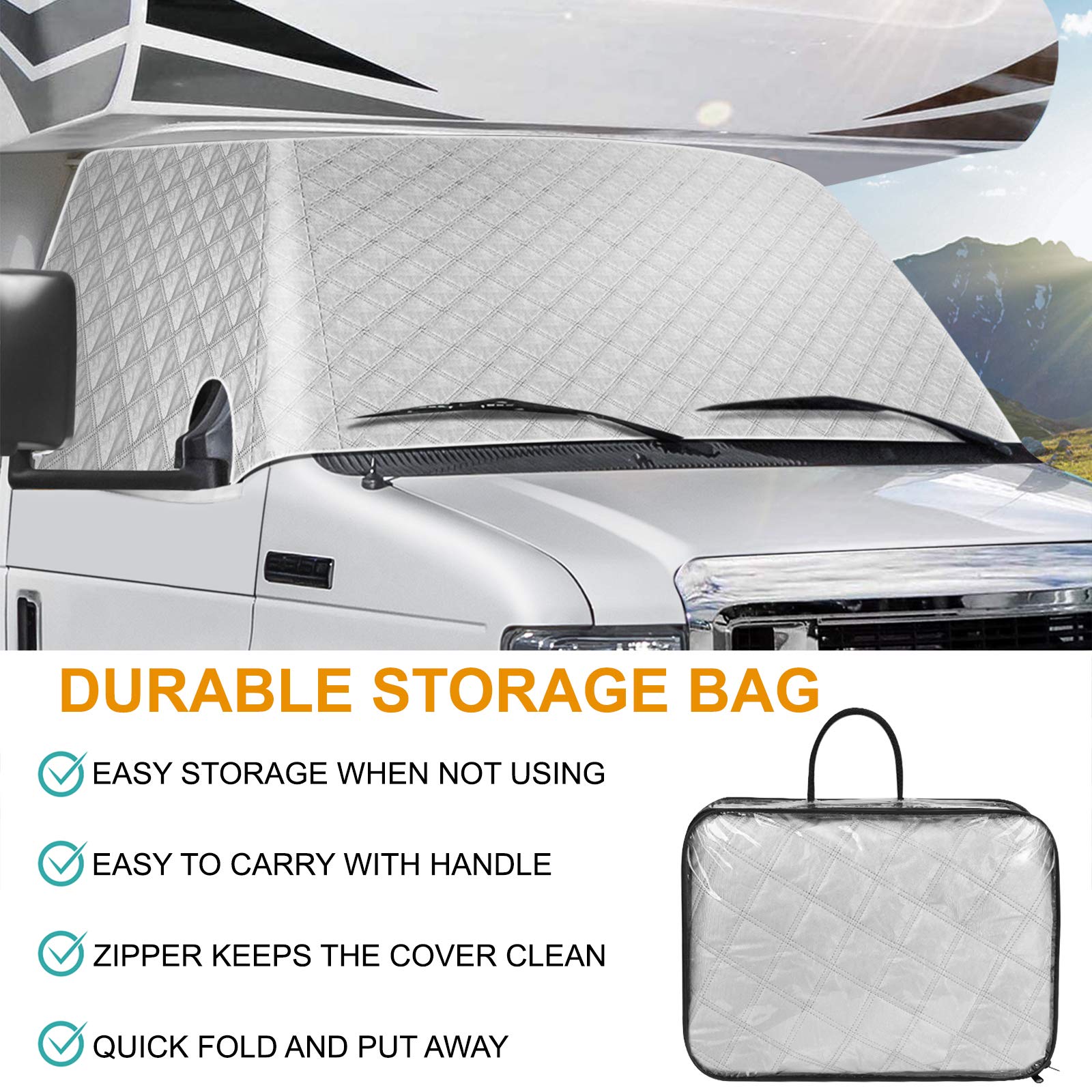 EXCELFU RV windshield cover storage bag with handles ensures easy carry.