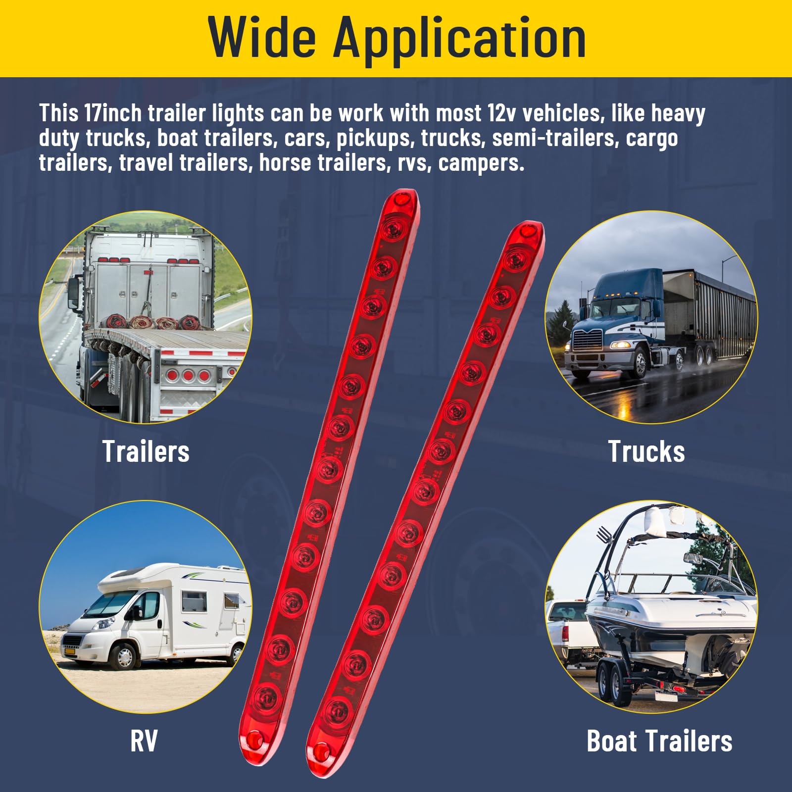 EXERAUO light bar compatible with boat, truck, and RV trailer setups.