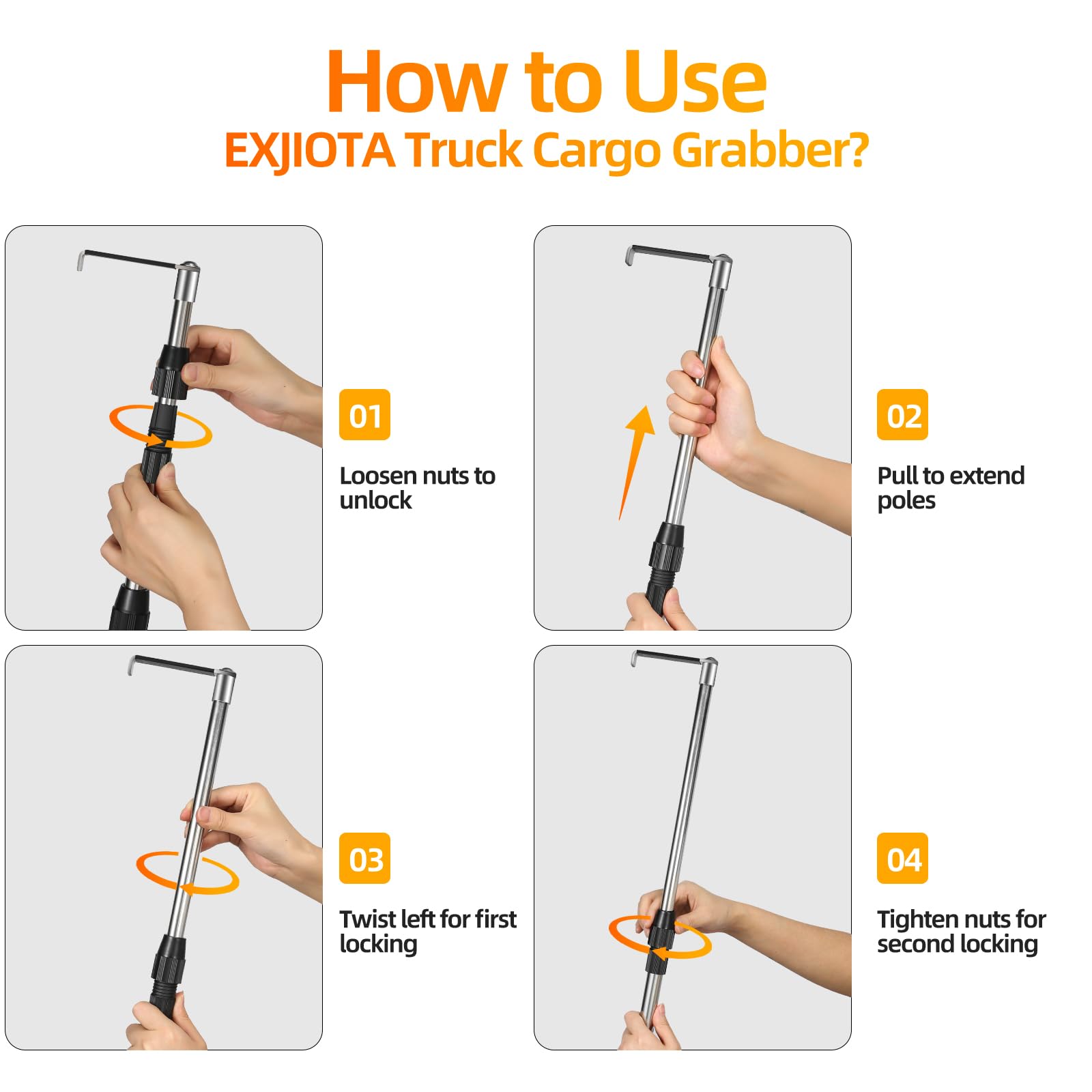 EXJIOTA double-locking truck grabber keeps loads secure during use.