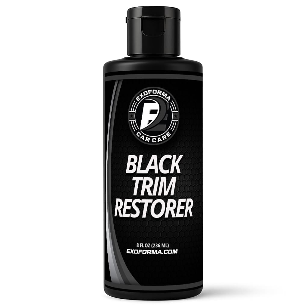 ExoForma Black Trim Restorer bottle pour shows even coverage and long-lasting protection.